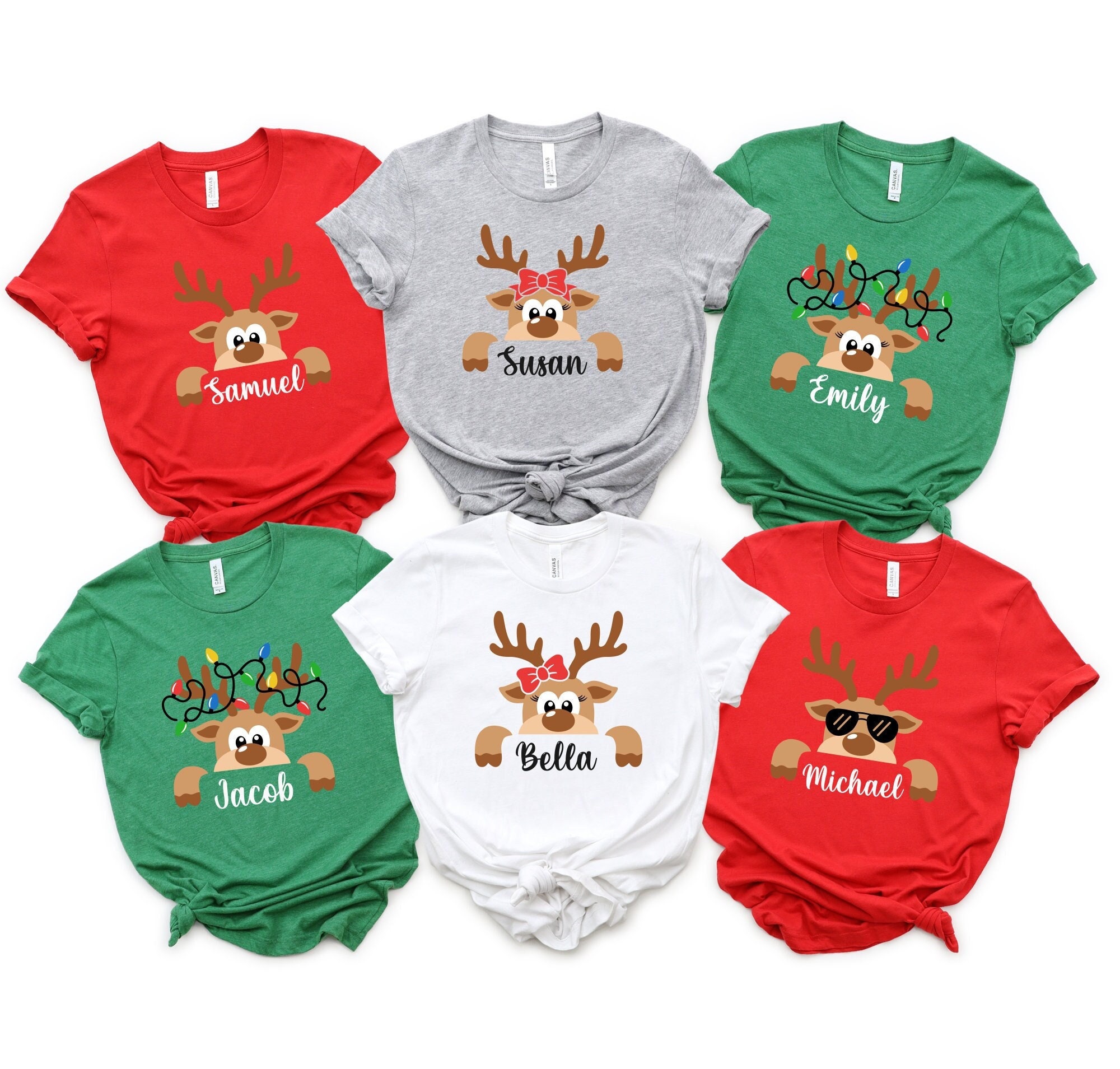 Reindeer Family Christmas Shirts: Custom Name Matching Group Tees