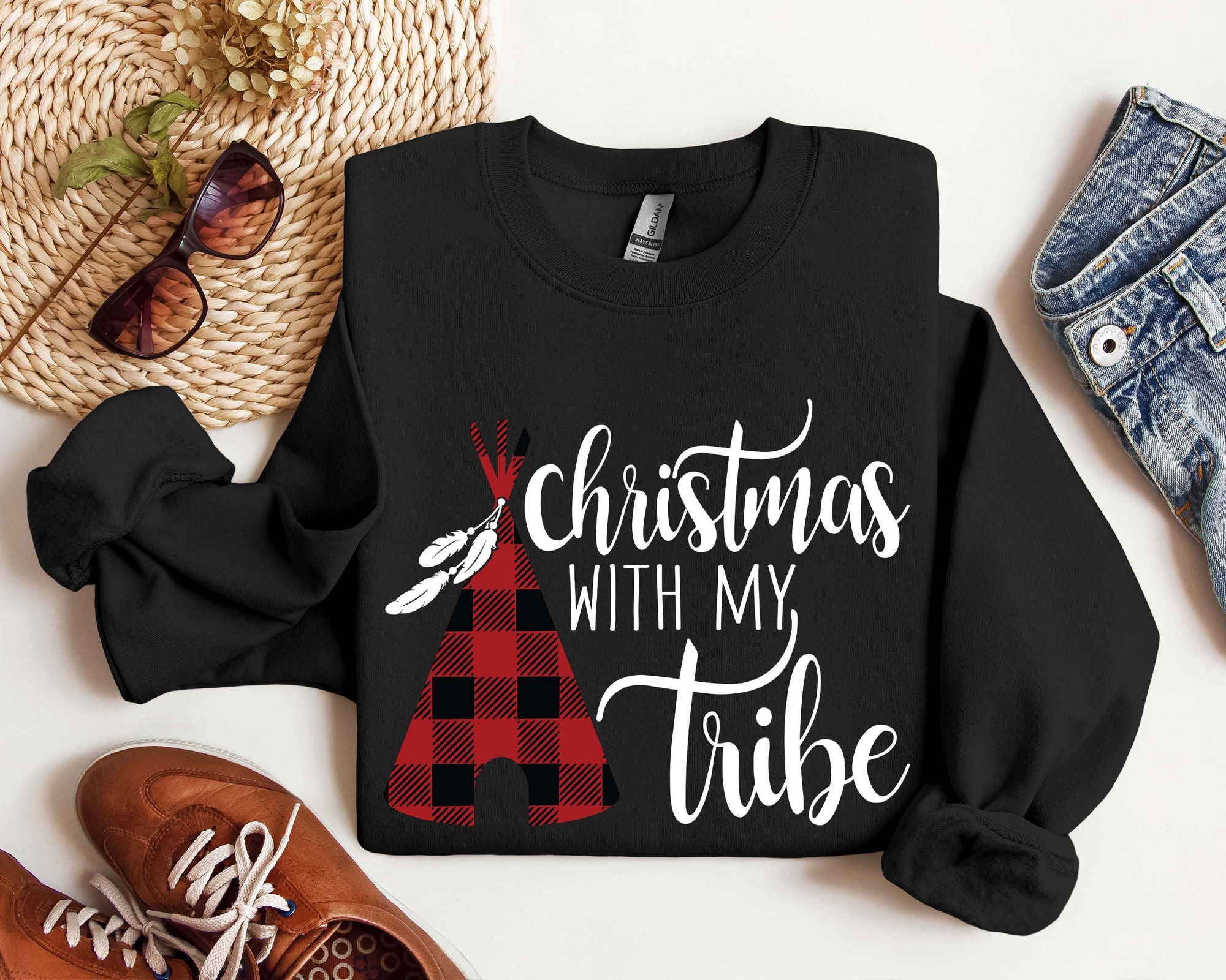 Christmas With My Tribe Sweatshirt,Christmas Shirt,Christmas Gift,Family Christmas,Buffalo Plaid Christmas Shirt,Family Christmas Sweatshirt