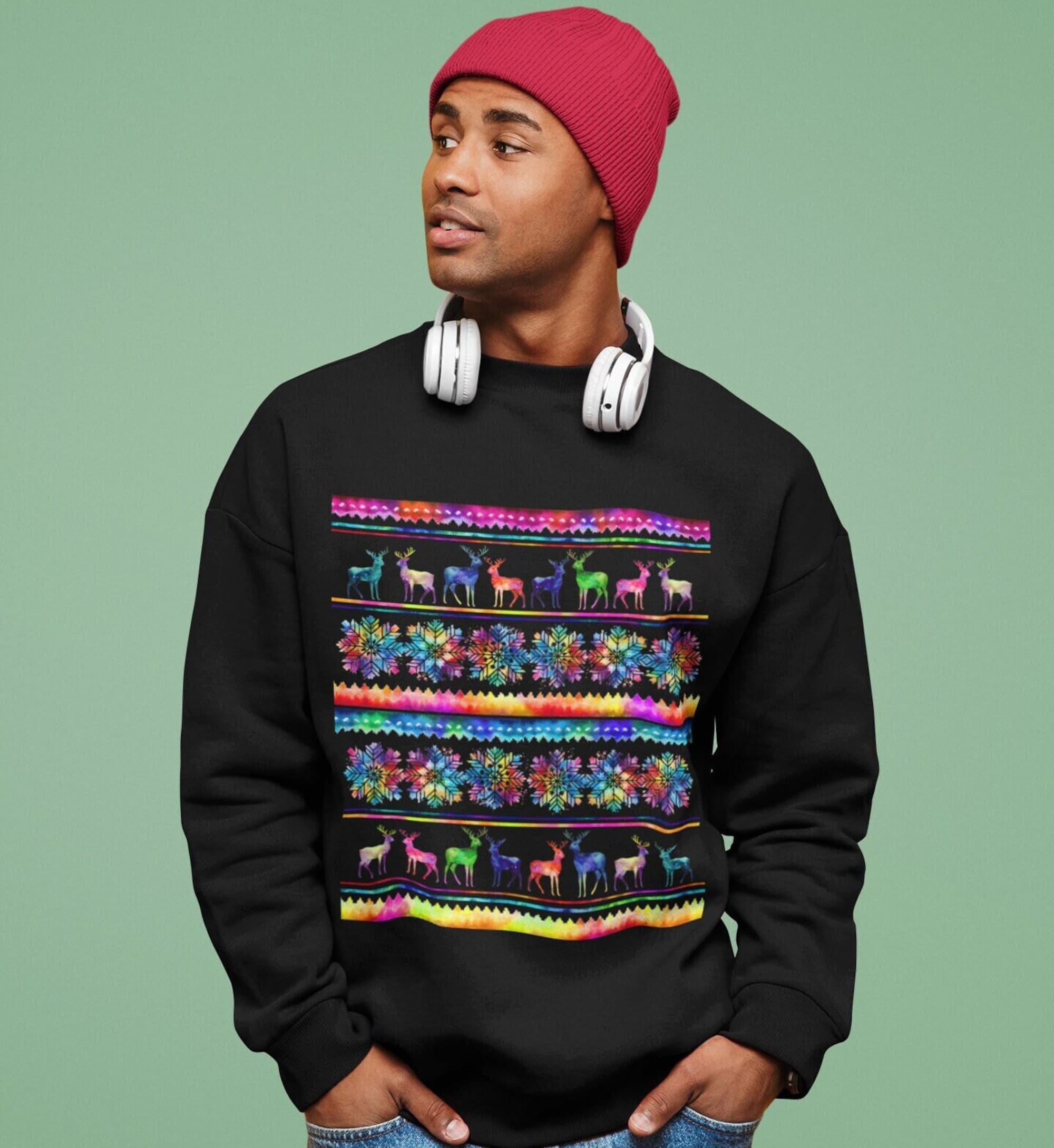 Ultimate Rainbow Ugly Christmas Jumper, Colourful Xmas Unisex Sweater