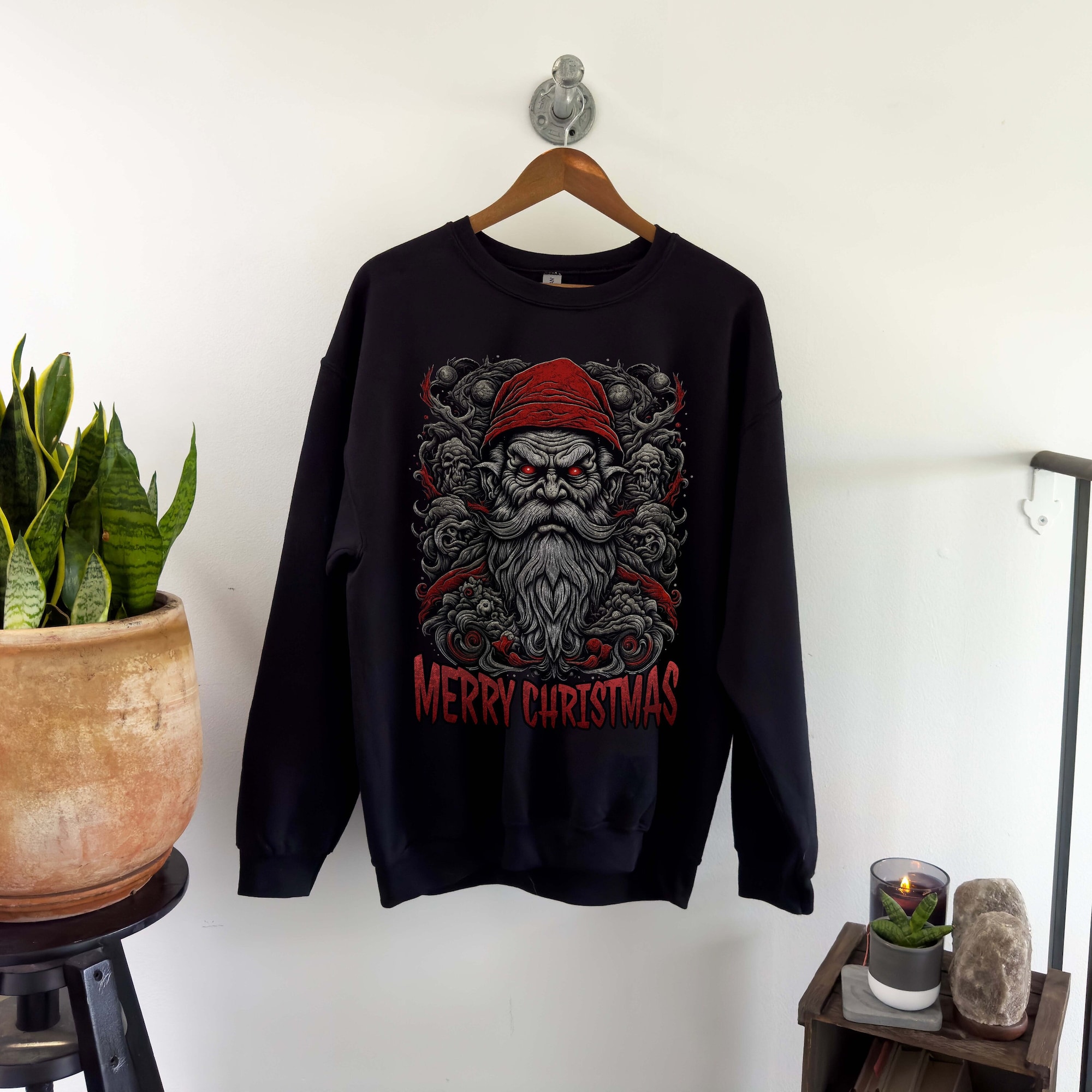 Dark Santa Claus Sweatshirt: Heavy Metal Horror Christmas Graphic