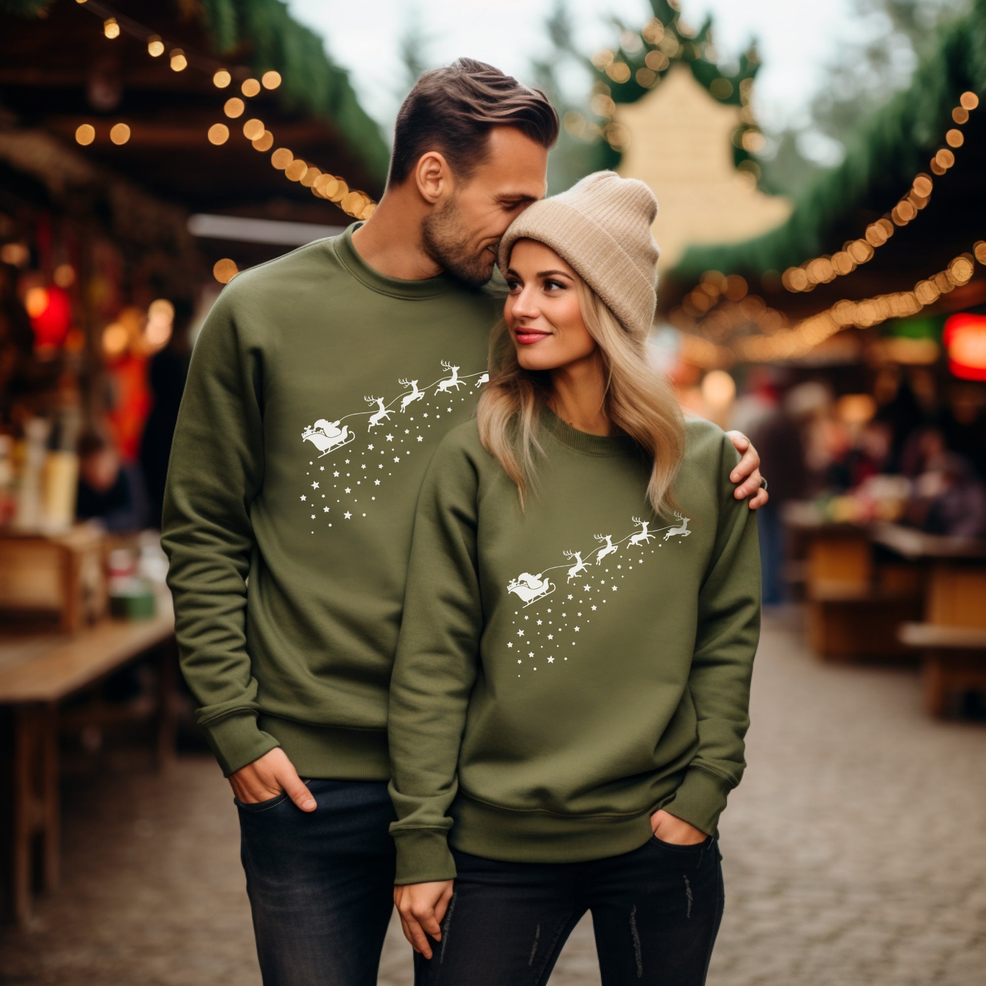 Couple Christmas sweater, Christmas sweater, unisex sweater women men sweater Christmas design Christmas sleigh family outfit
