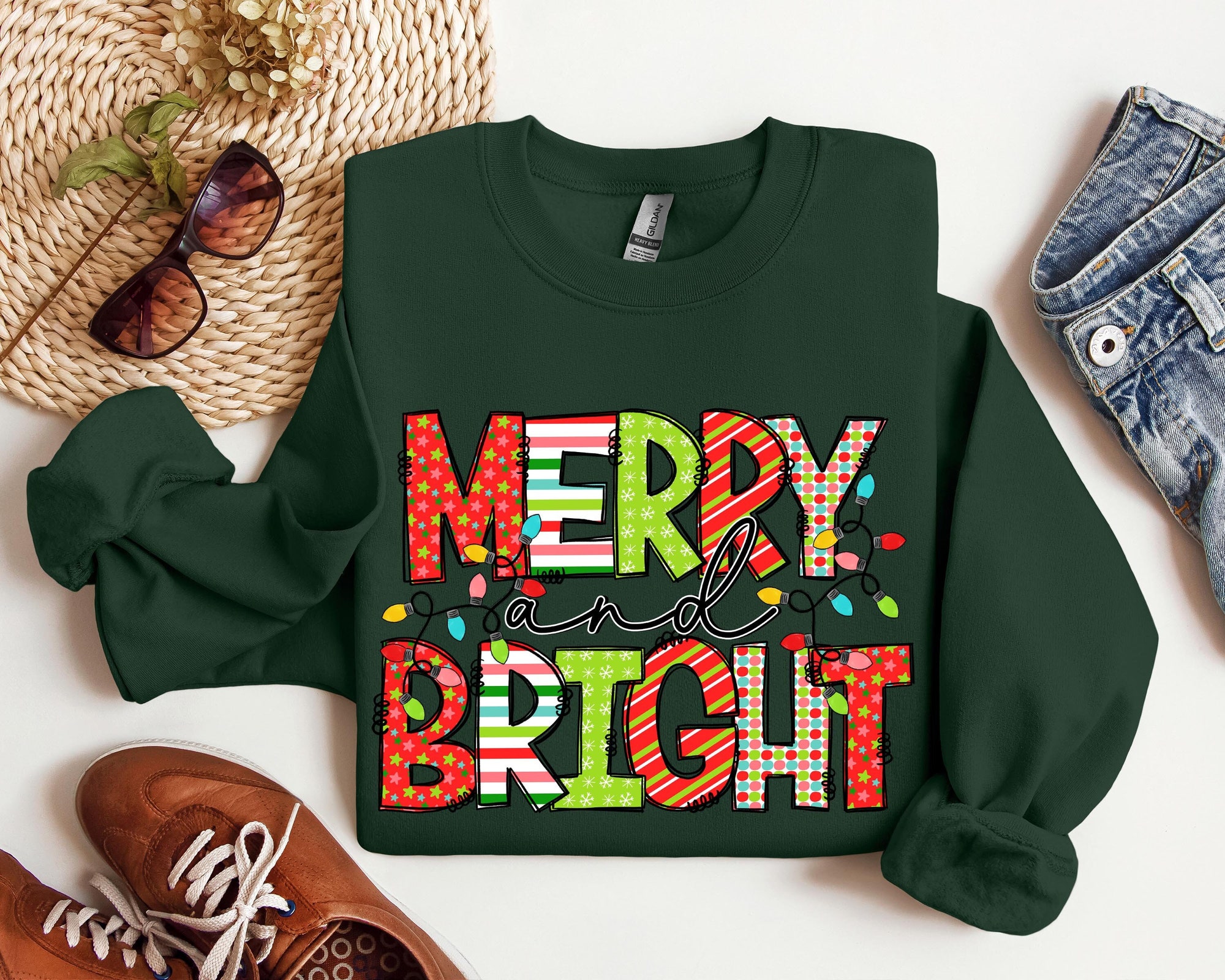 Merry and Bright Sweatshirt, Christmas Sweatshirts for Women, Christmas Holiday Sweatshirt for Women, Christmas Sweatshirt for Woman