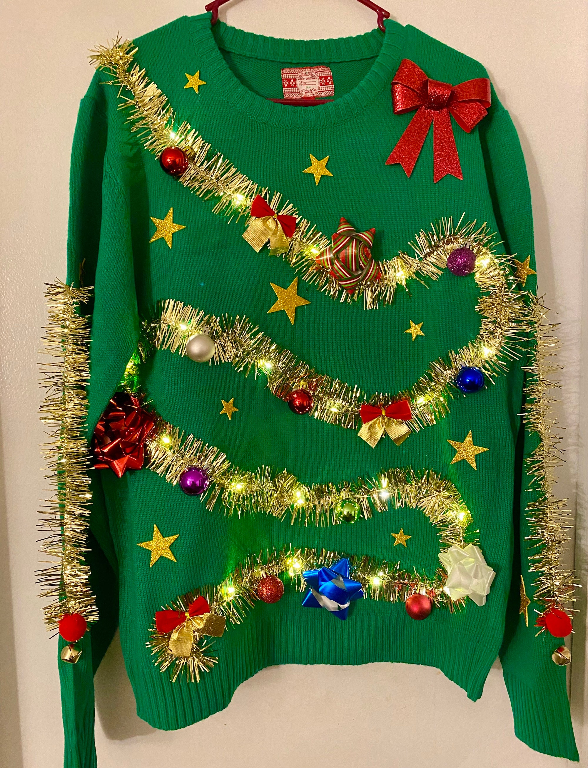 Lights Up Ugly Christmas Sweater: Handmade Tacky Ornament Sweater