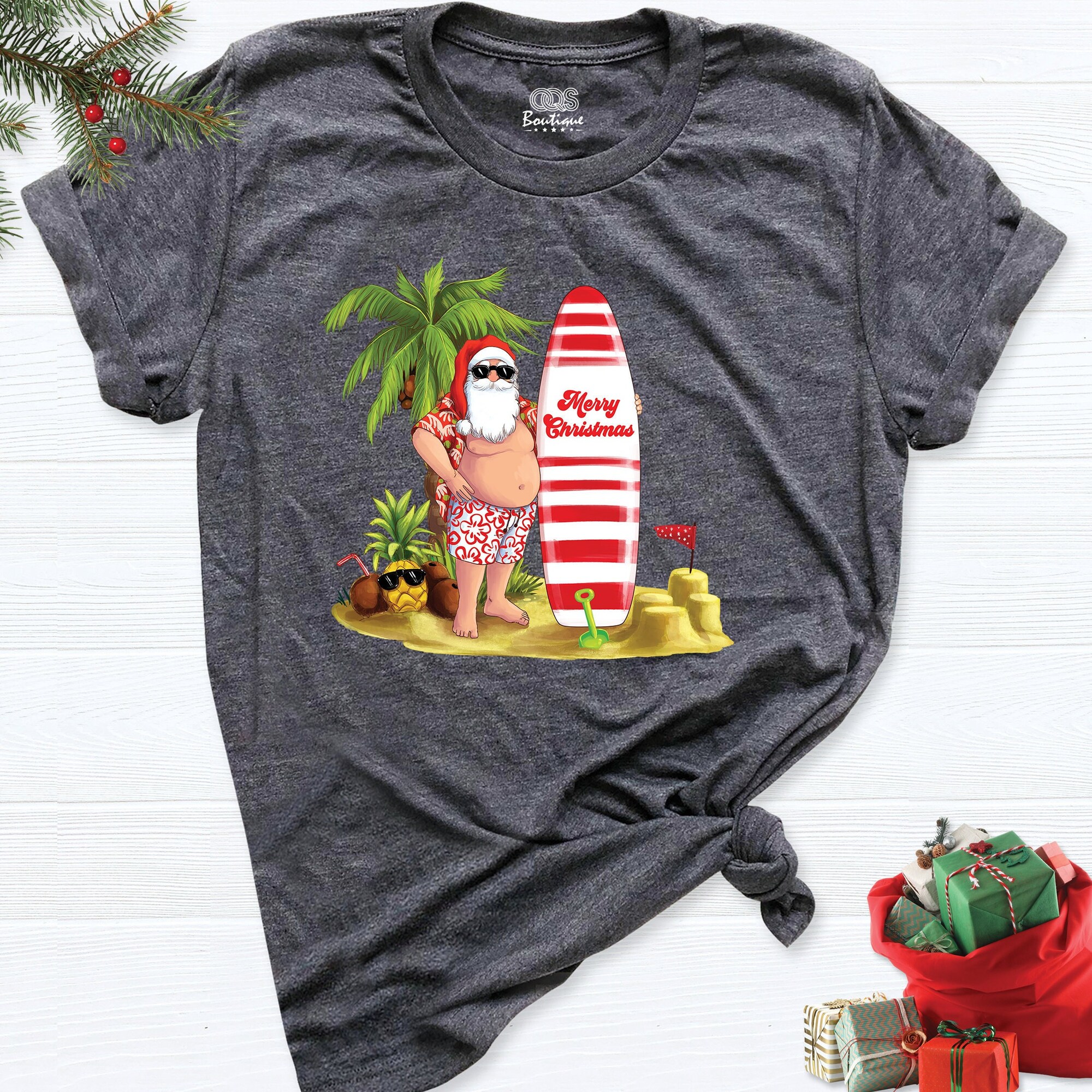 Christmas On The Beach Shirt, Tropical Christmas Shirts, Hawaii Santa Family Matching Tee, Christmas Palm Tree Tee, Santa Xmas Holiday Shirt