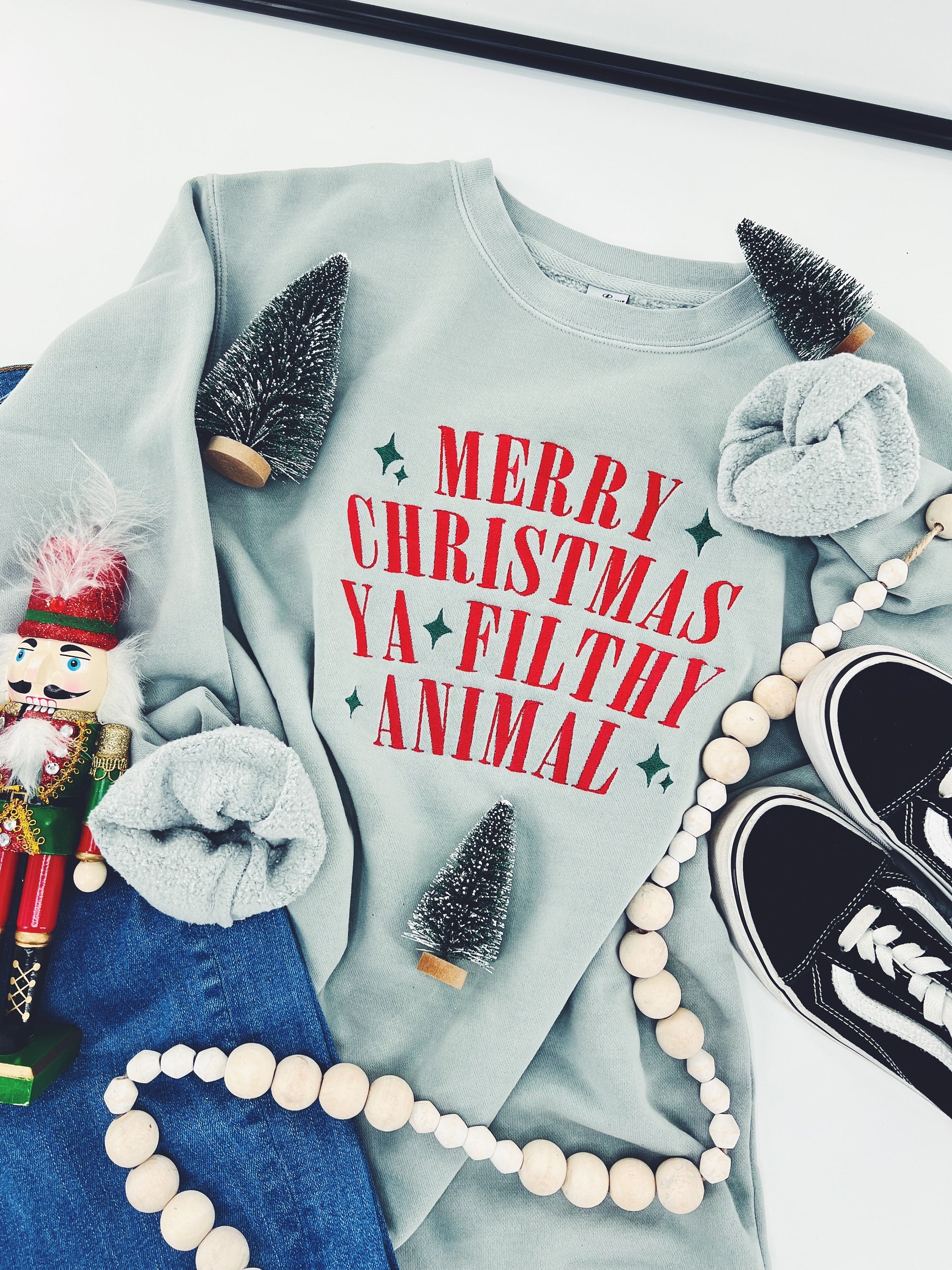 Merry Christmas Ya Filthy Animal Embroidered Christmas Crewneck Sweatshirt, Home Alone Christmas Crewneck, Kevin McCalister, Home Alone crew