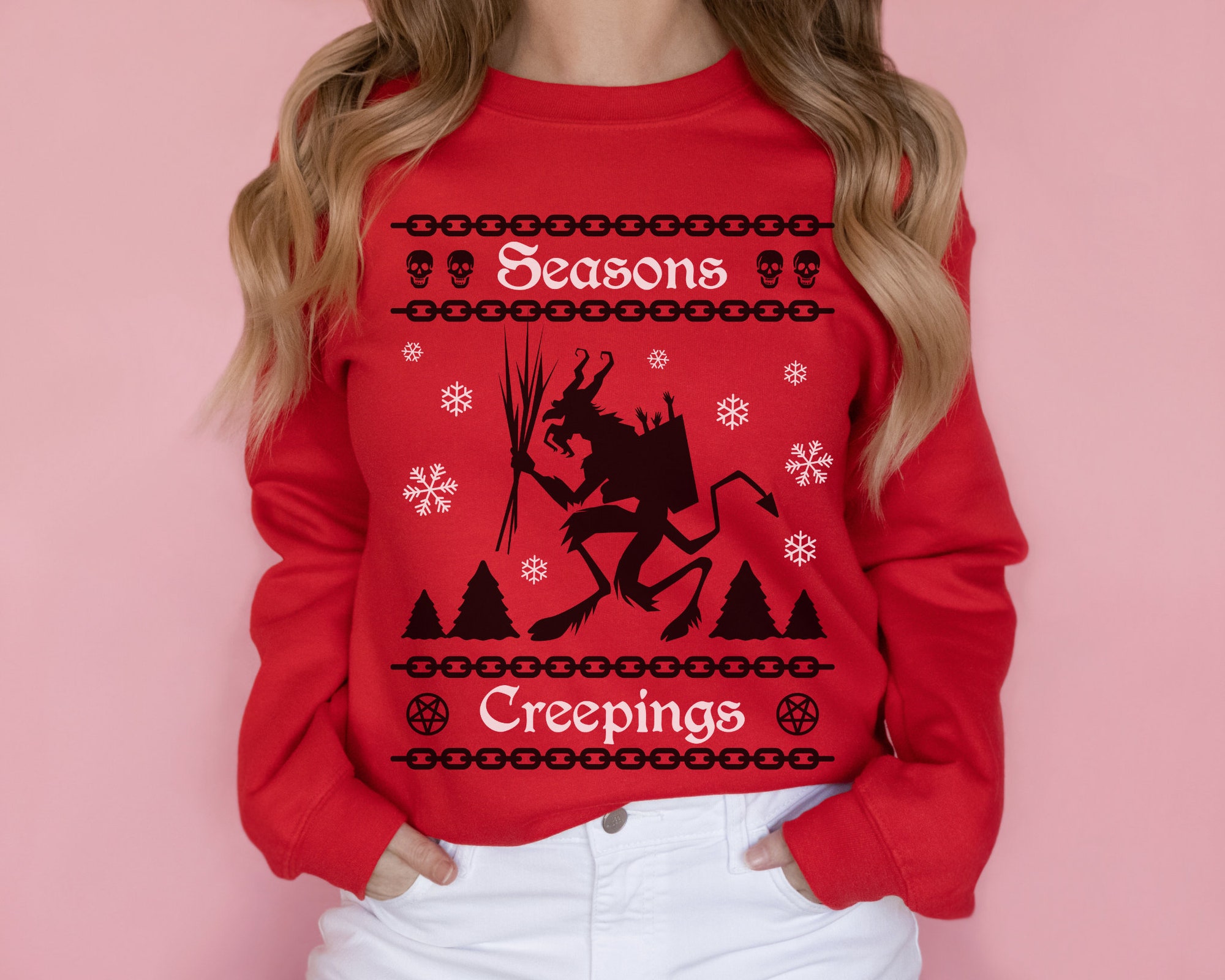 Krampus Ugly Christmas Sweater Seasons Creepings Funny Goth Christmas Sweatshirt Scary Christmas Horror Lover Gift Witchy Gifts Plus Size