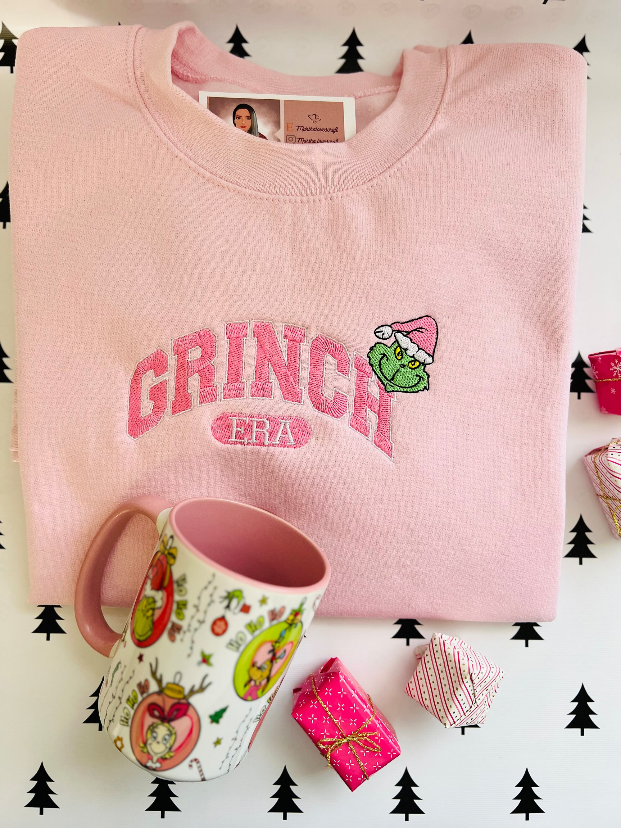 il_2000xN.5492731330_os63-1.jpg Pink Christmas sweatshirt, Grinch era , embroidered sweatshirt,
