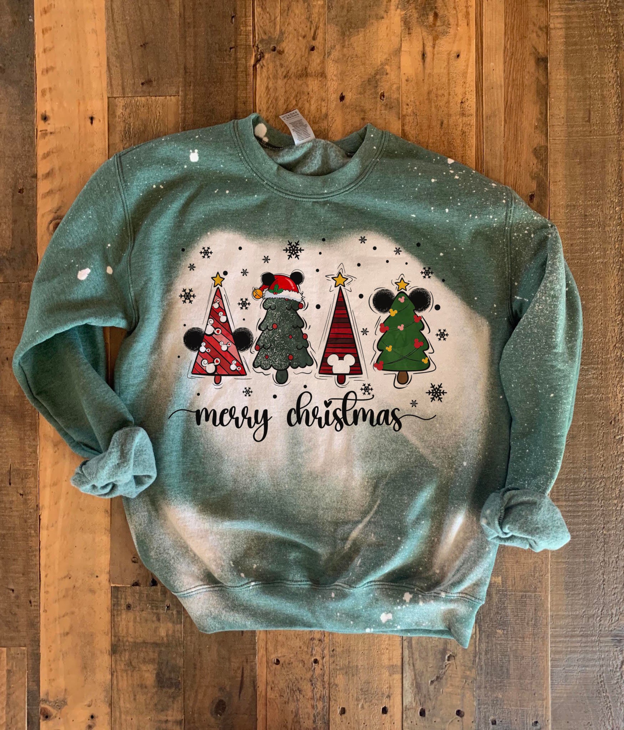 Mickey Christmas bleached sweatshirt, Tree Mickey Minnie shirt, Holiday sweatshirt, Disneyworld Christmas