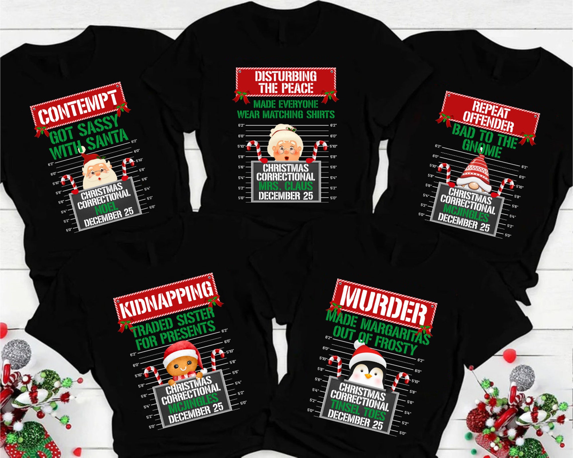 Matching Family Christmas Shirts, North Pole Correctional, Funny Group Christmas Tshirts, Holiday Tshirts, Xmas Festive Mom Dad Kids Tees