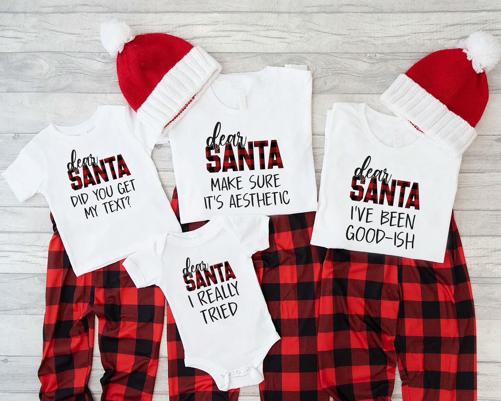 Custom Dear Santa Family Matching Christmas Shirts, Funny Santa Christmas Group TShirts ,Family Christmas Gift, Buffalo Plaid Santa Shirt