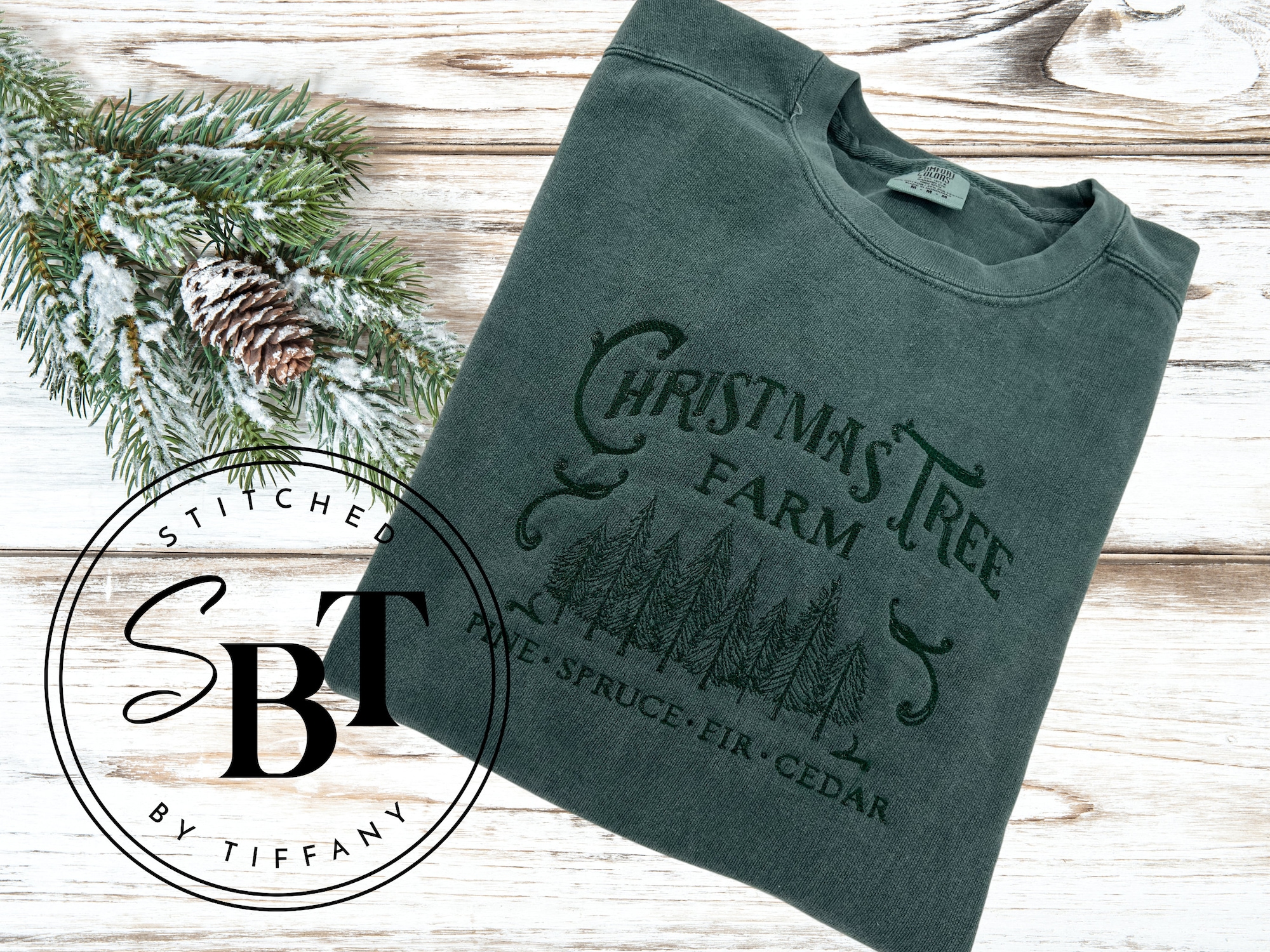 Embroidered Christmas Tree Farm Comfort Colors Sweatshirt, Christmas Sweatshirt, Christmas Shirt, Christmas Gift