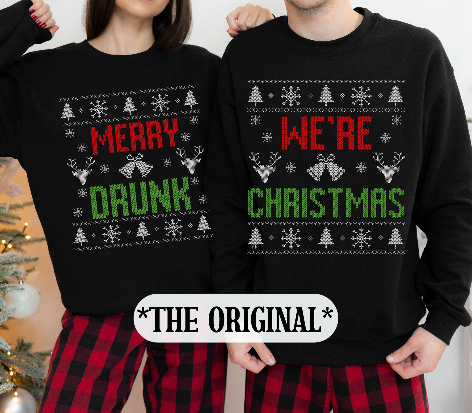 Ugly Christmas Sweater Couple, Funny Ugly Matching Christmas Sweater, Merry Drunk Were Christmas, Couples Christmas Sweater, Funny xmas gift
