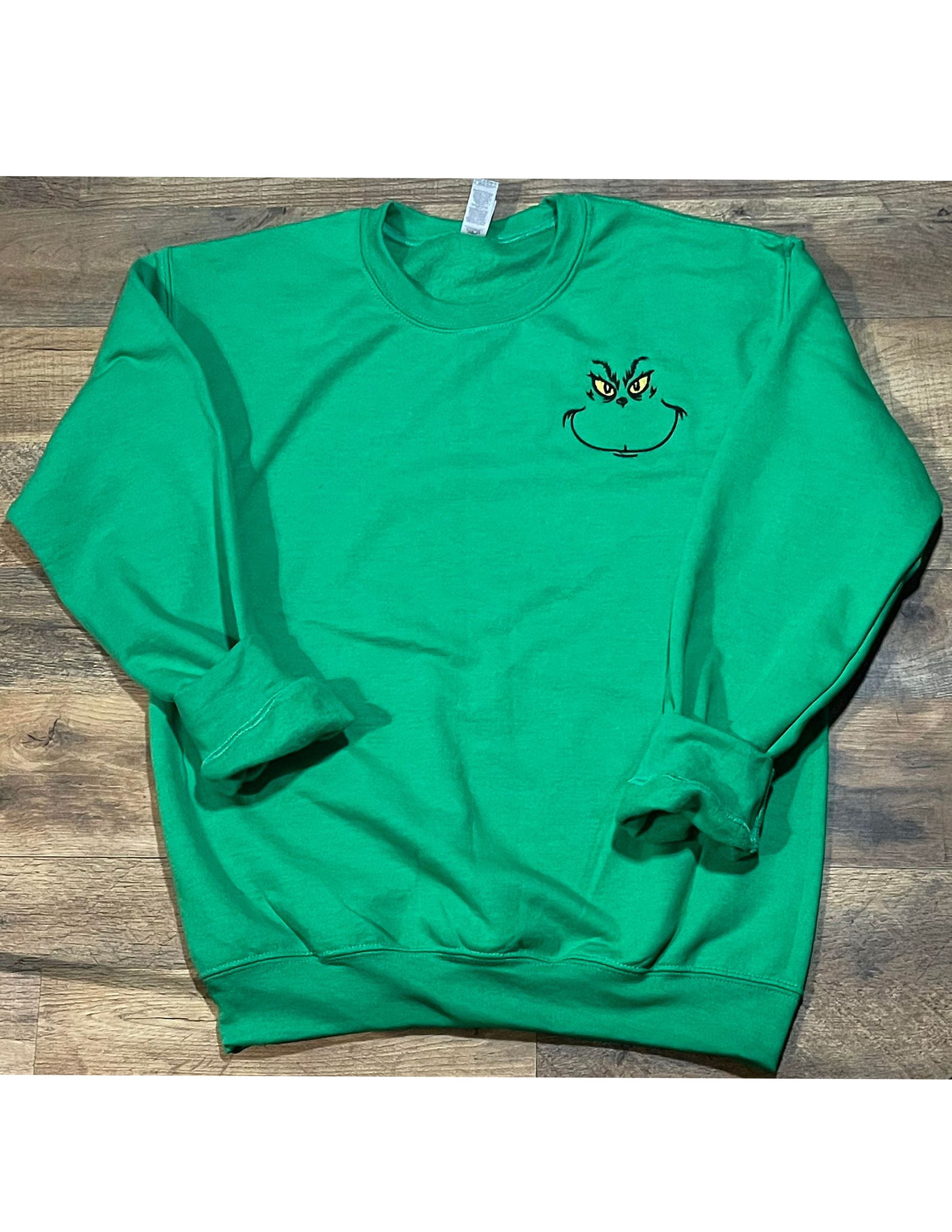 Embroidered Grinch Face Christmas Sweatshirt
