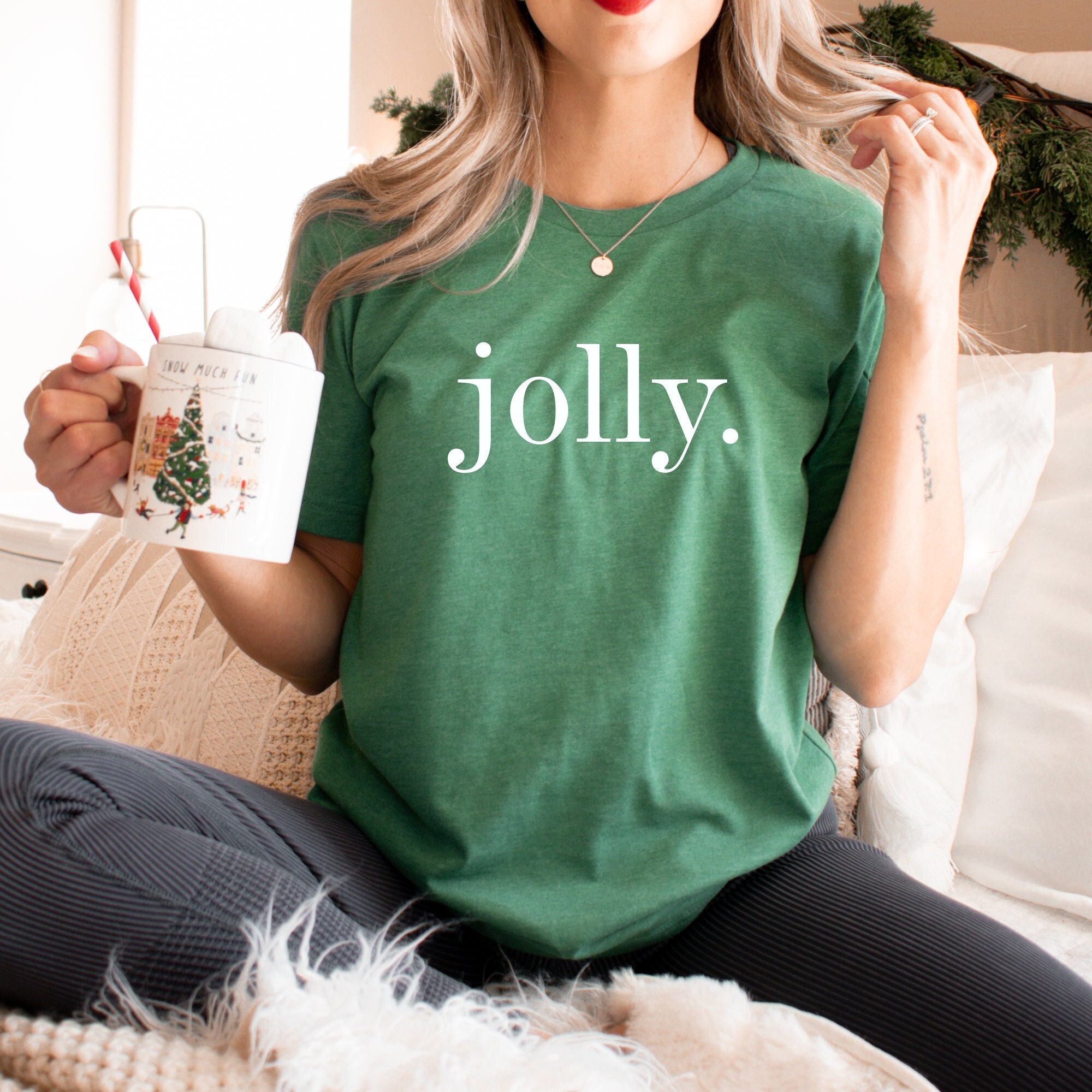 Jolly Shirt, Cute Christmas T Shirt, Minimalist, Christmas Gift, Christmas Gifts, Gift for Her, Christmas Women Shirt, Ink And Quotes