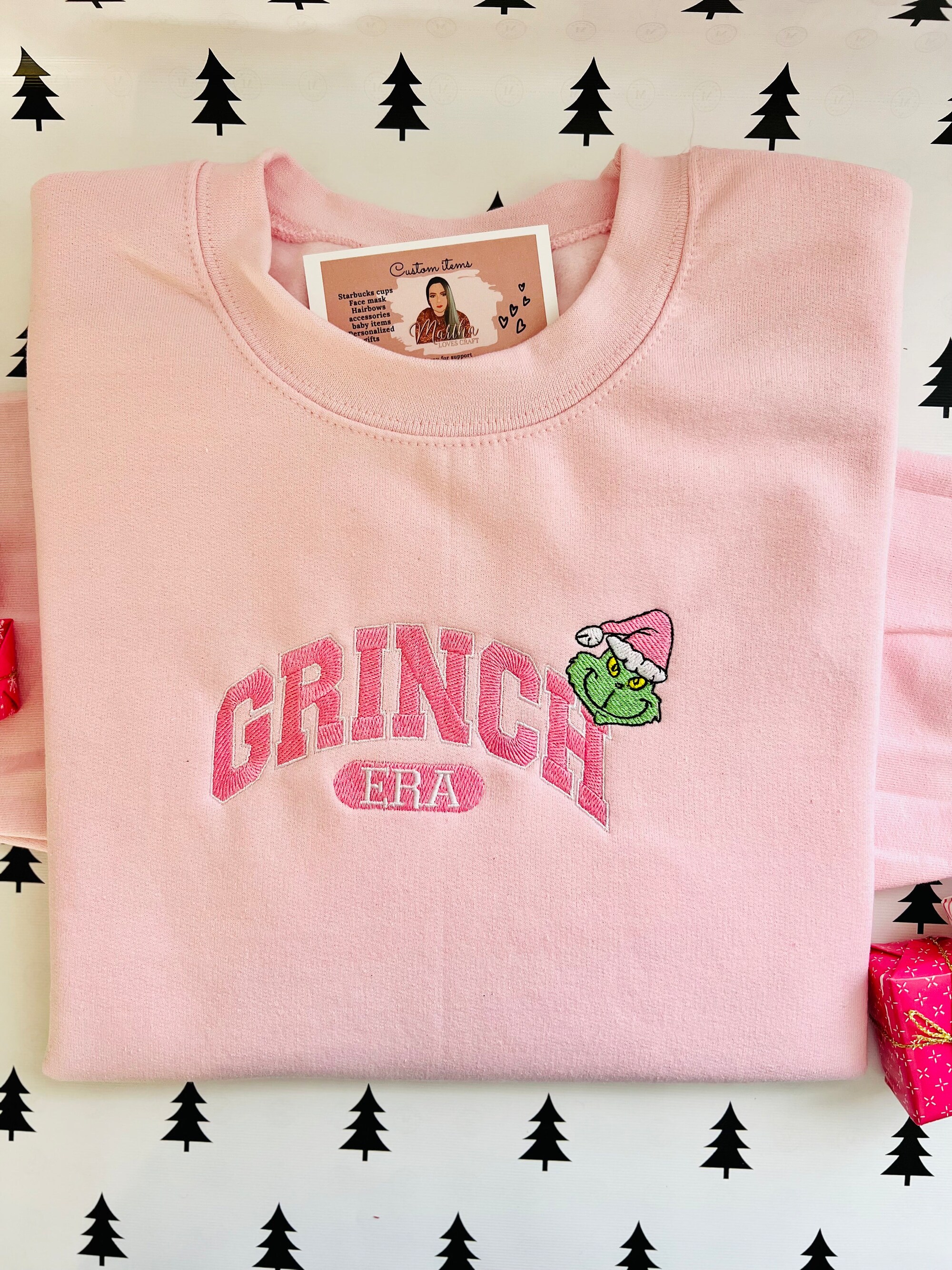 il_2000xN.5540839767_h6yq-1.jpg Pink Christmas sweatshirt, Grinch era , embroidered sweatshirt,