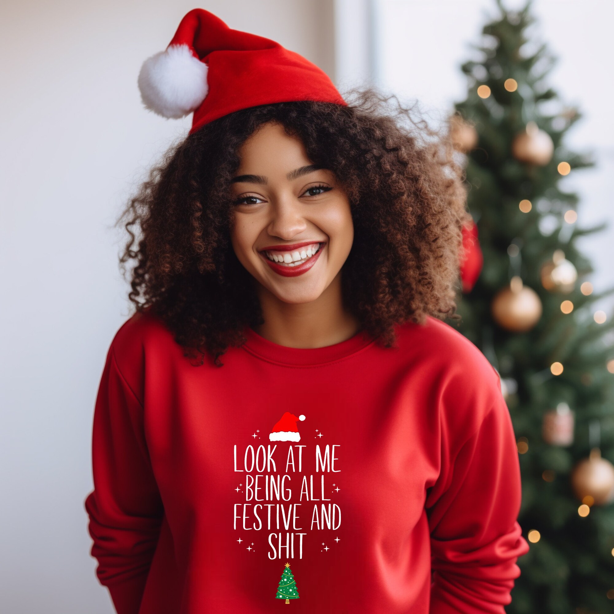il_2000xN.5542755453_cfg9-1.jpg Look At Me Being All Festive Humor Christmas Sweatshirt, Sarcastic Holiday Shirt, Funny Christmas T-Shirts, Christmas Tree Tee