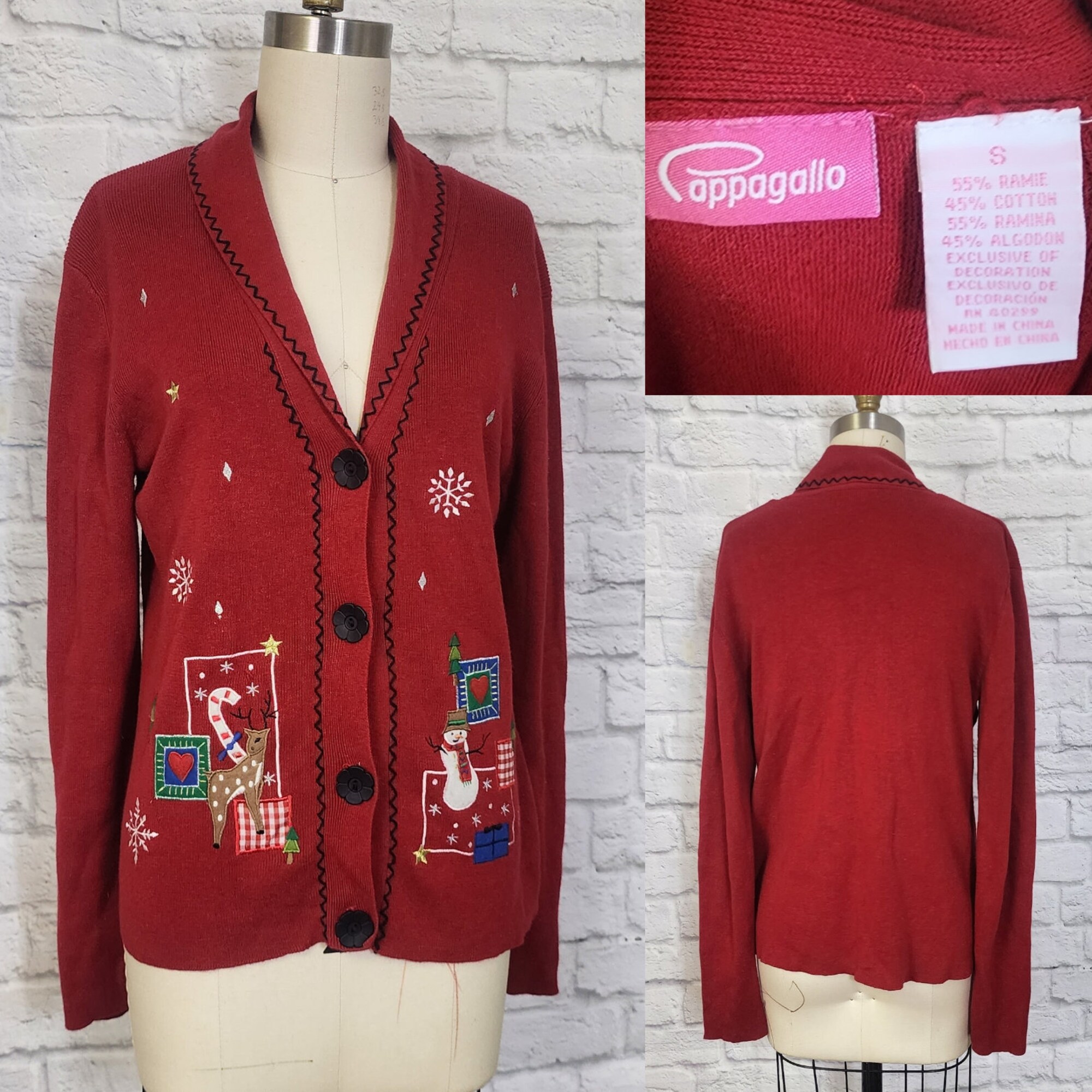 il_2000xN.5548802527_nh11-1.jpg U Pick! Size S/M Ugly Christmas sweaters 90s Beaded Santa Snowman Poinsettia Tree Elf Snow Flake Novelty print 1990s