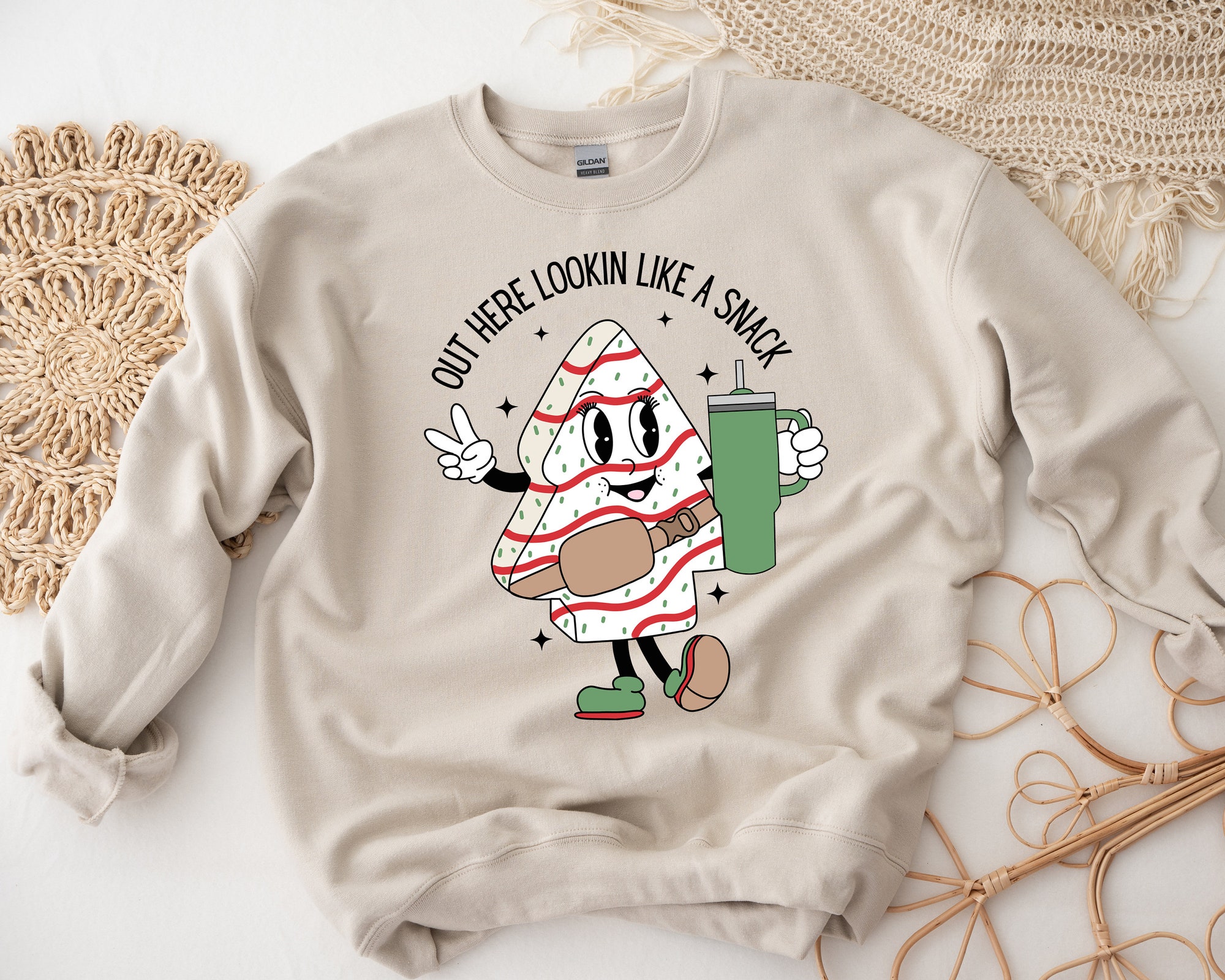 il_2000xN.5560287477_7icc-1.jpg Funny Christmas Sweatshirt: Retro Holiday 'Looking Like a Snack' Design