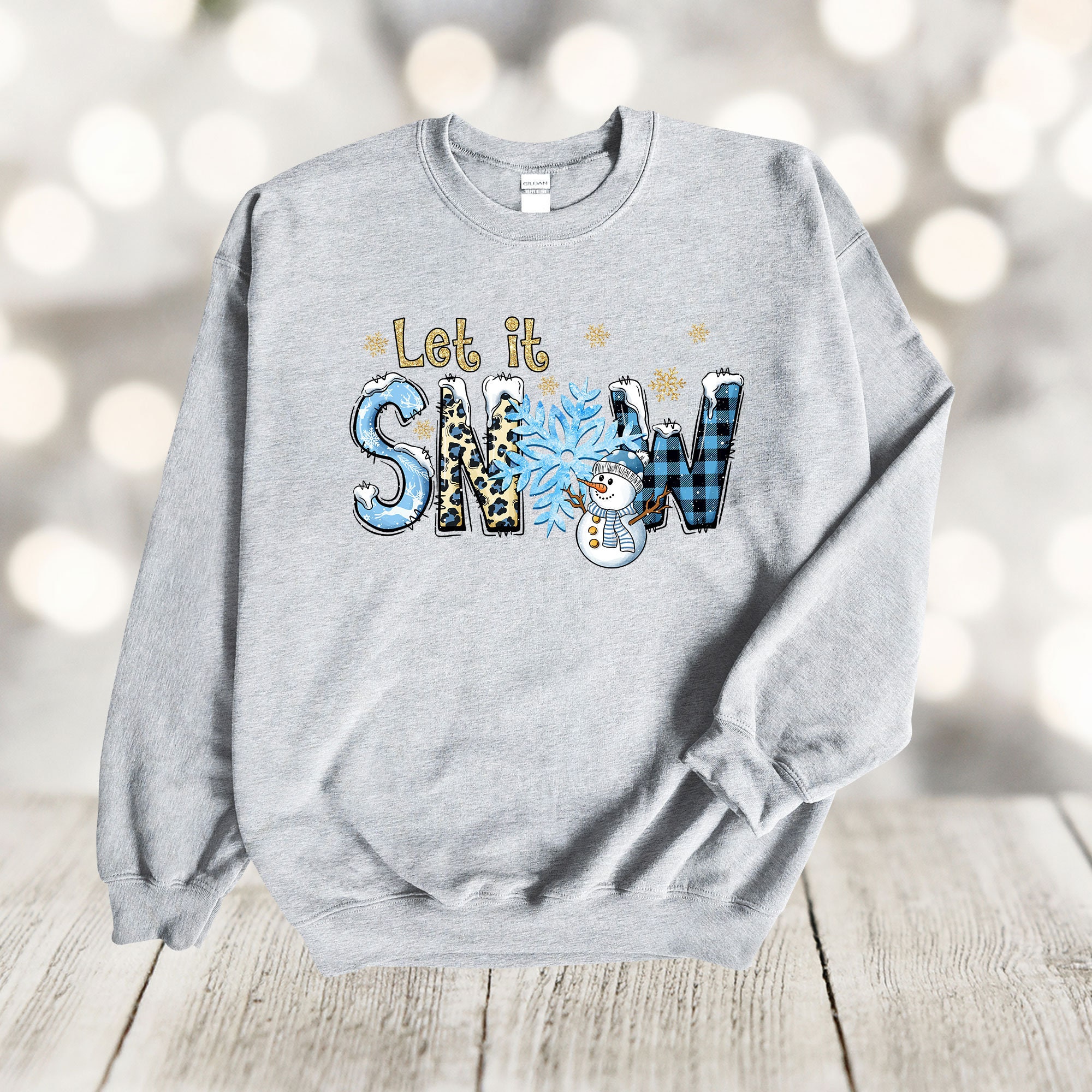 Let It Snow Christmas Sweatshirt: Blue Snowman Graphic, Plus Sizes