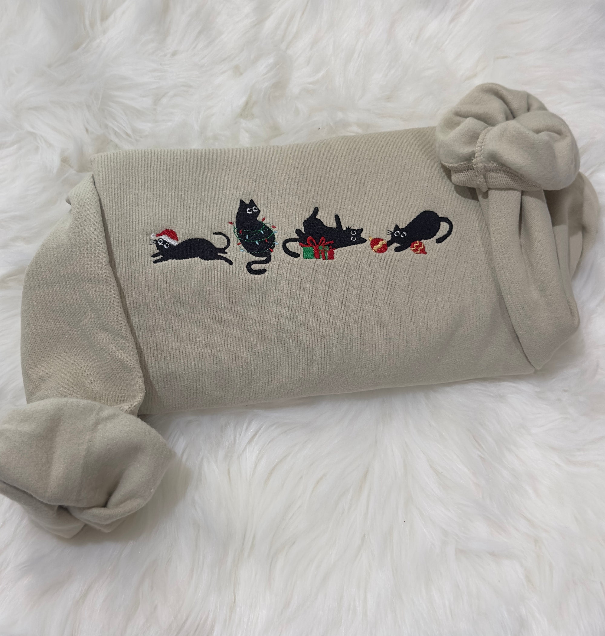 Christmas Cats Embroidered Sweatshirt/ Hoodie, Christmas embroidered sweatshirt