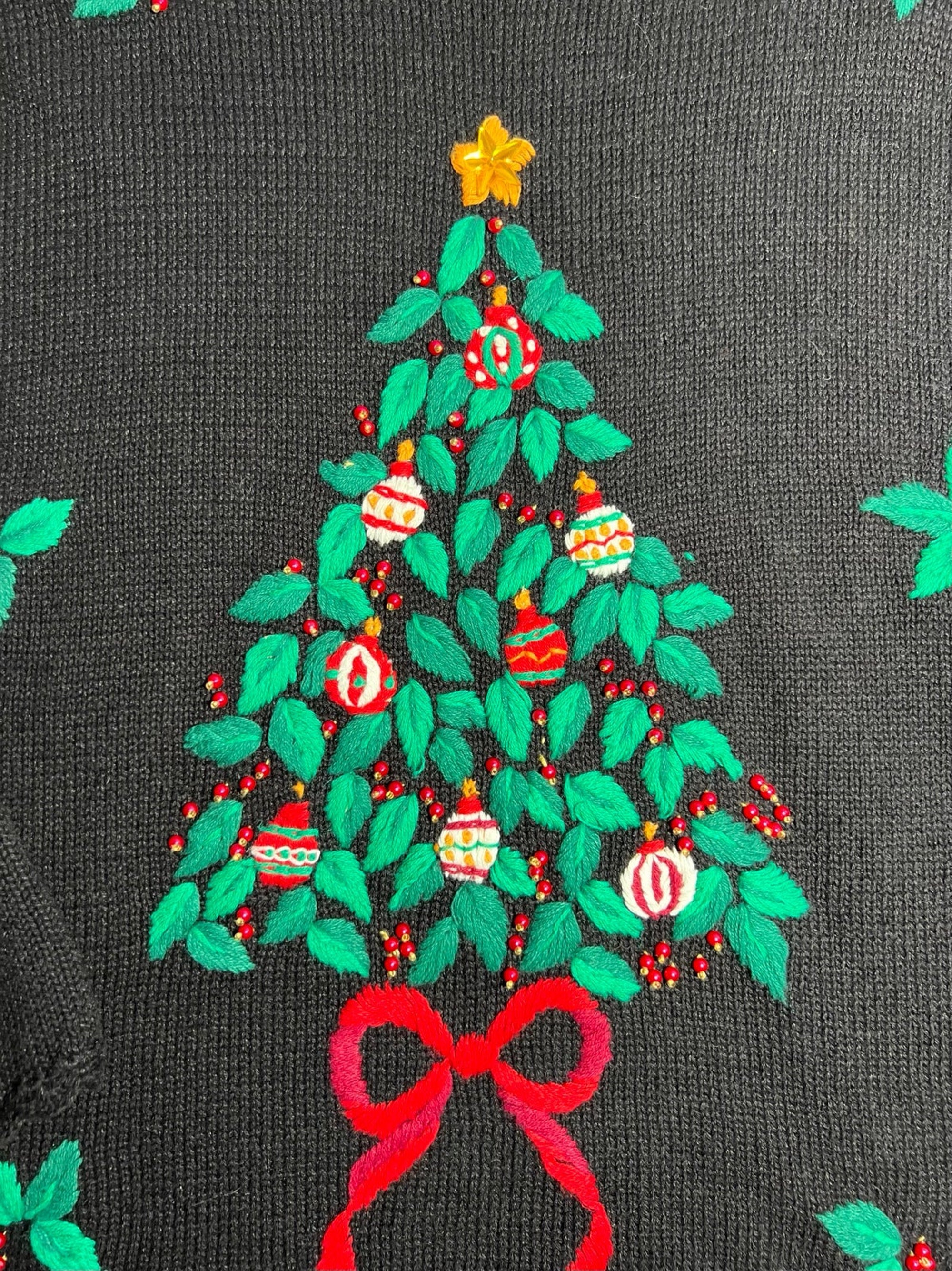il_2000xN.5597725889_n6m5.jpg Nutcracker Women’s Christmas Holiday Sweater Embroidered Tree Hollies Knit sz L