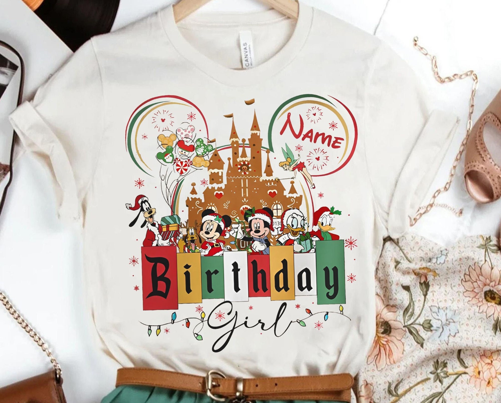 Custom Disney Christmas Birthday Sweatshirt | Retro Mickey And Friends Christmas T-shirt | Disney Birthday Girl Tee | Disney Inspired Gift