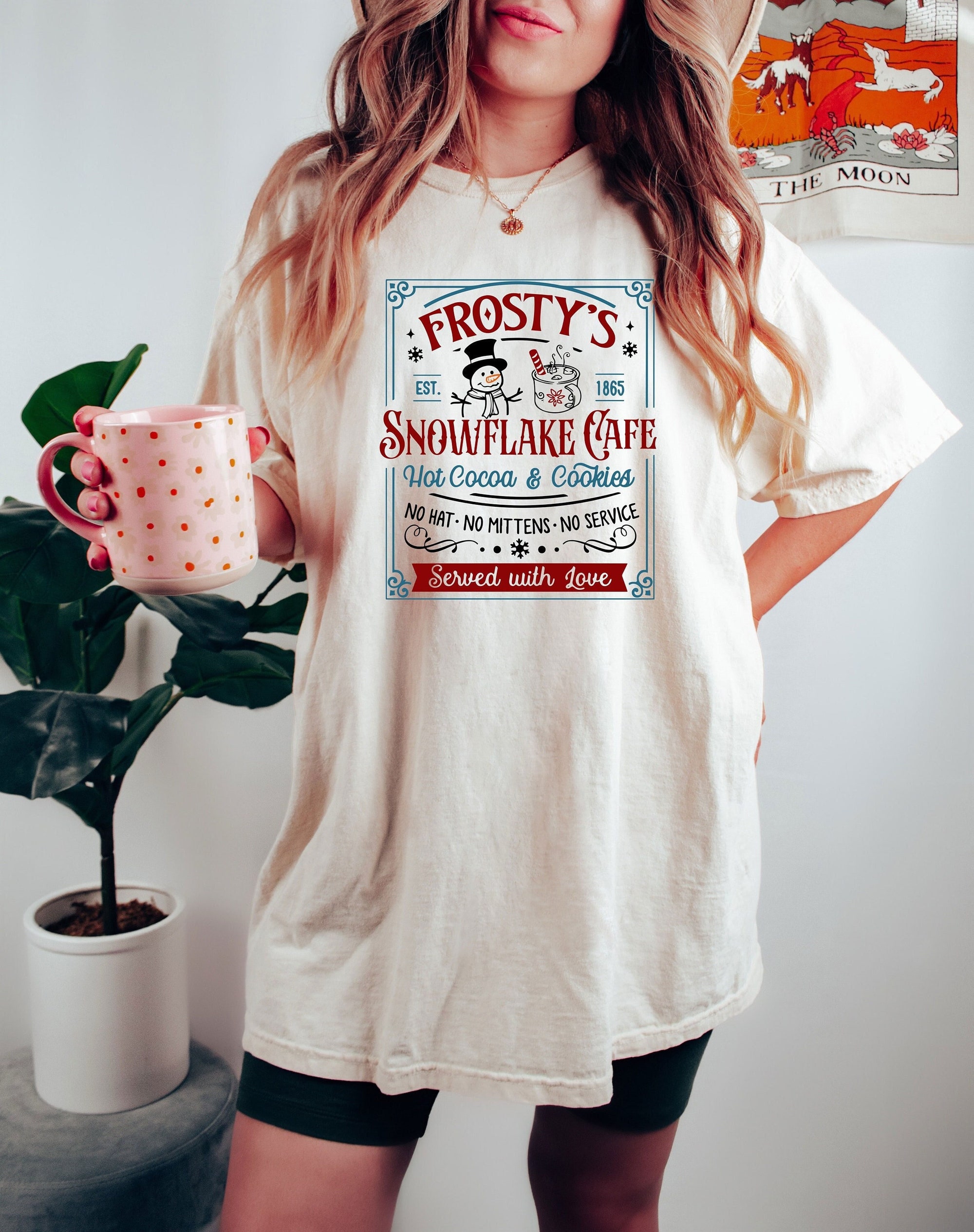 Comfort Colors® Frosty’s Snowflake Cafe Shirt, Christmas Vibes Shirt, Cute Christmas Tee, Hot Cocoa and Cookies Shirt, Christmas Spirit Tee