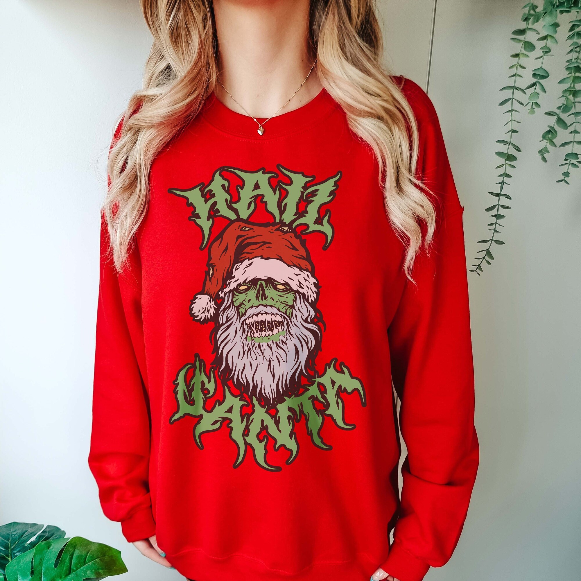 Zombie Santa Sweatshirt: Funny Black Metal Christmas Crewneck