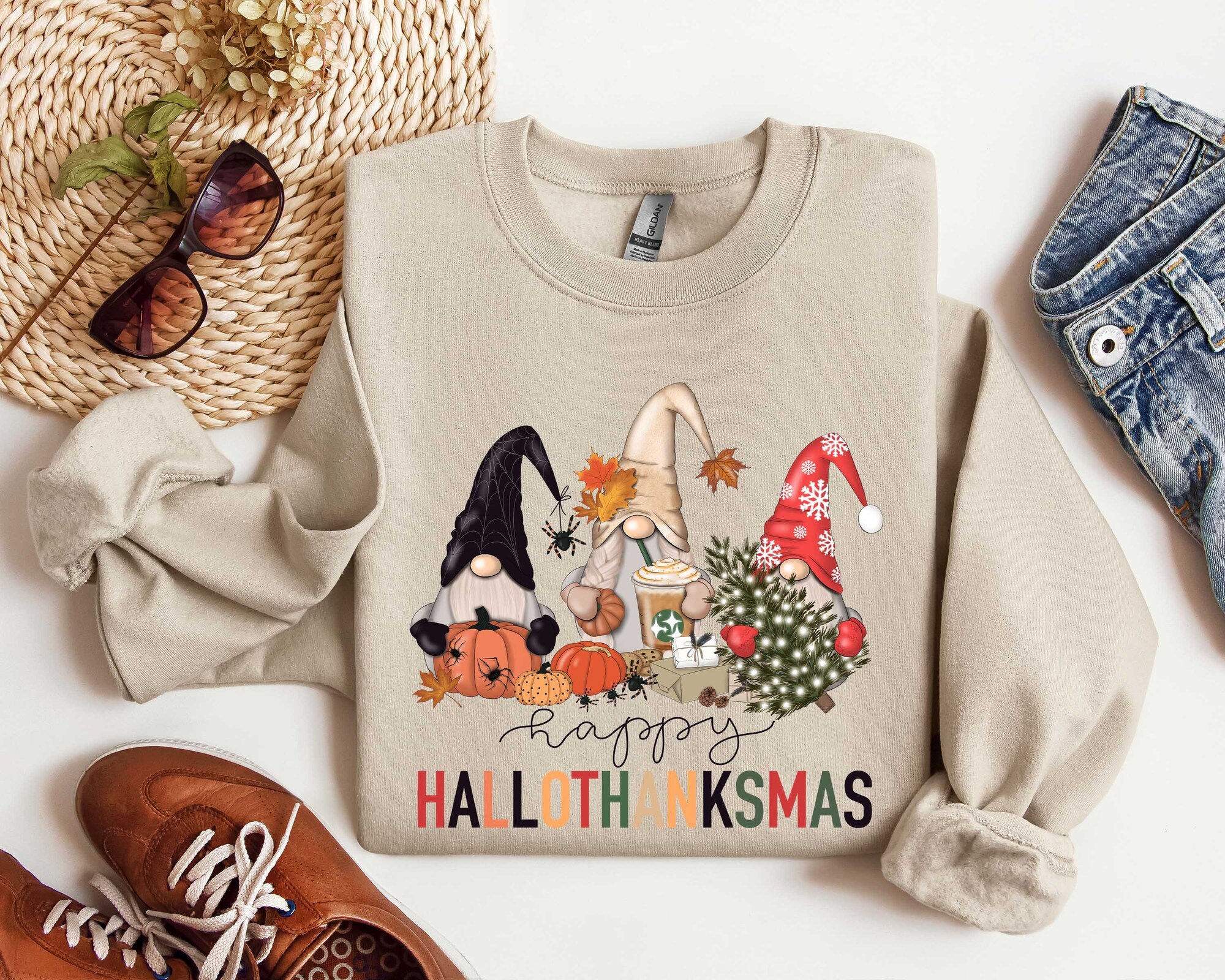 HalloThanksMas Shirt, Holiday Season Shirt, Holiday Gnome Shirt, Halloween Shirt, Thanksgiving Shirt, Christmas Shirt, Holiday Season Gift