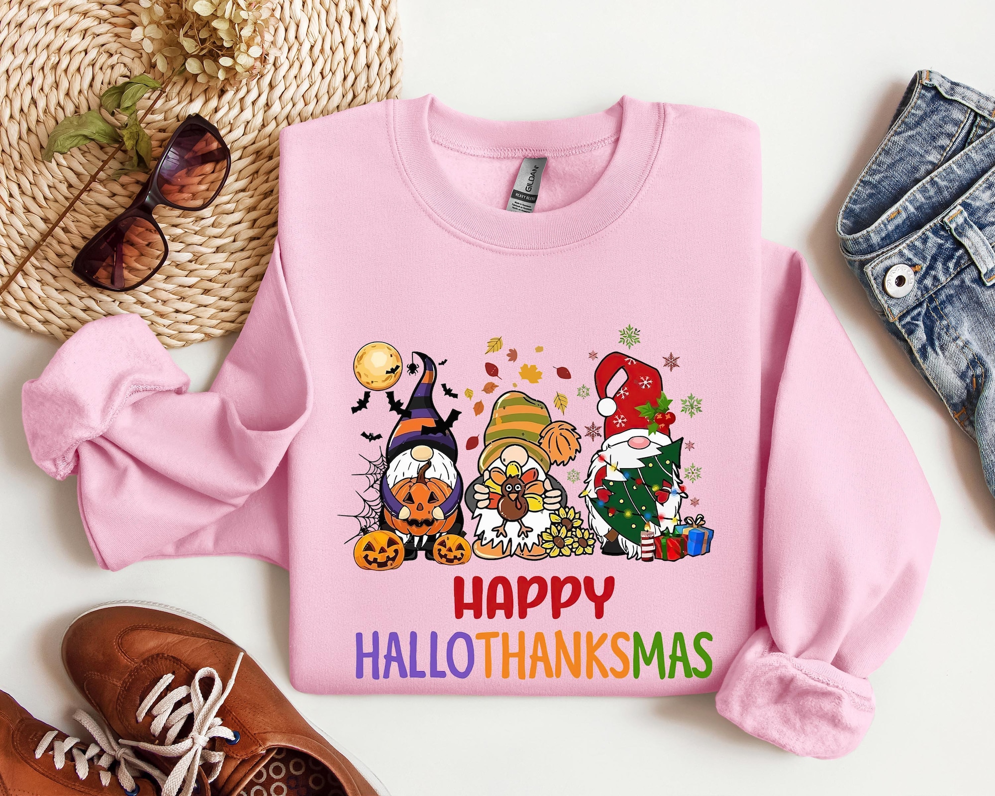 il_2000xN.6110360006_fgk0-1.jpg Happy Hallothanksmas Sweatshirt, Hallothanksmas Shirt, Holiday Season Sweatshirt, Halloween Thanksgiving Christmas Shirt, Hallothanksmas Tee