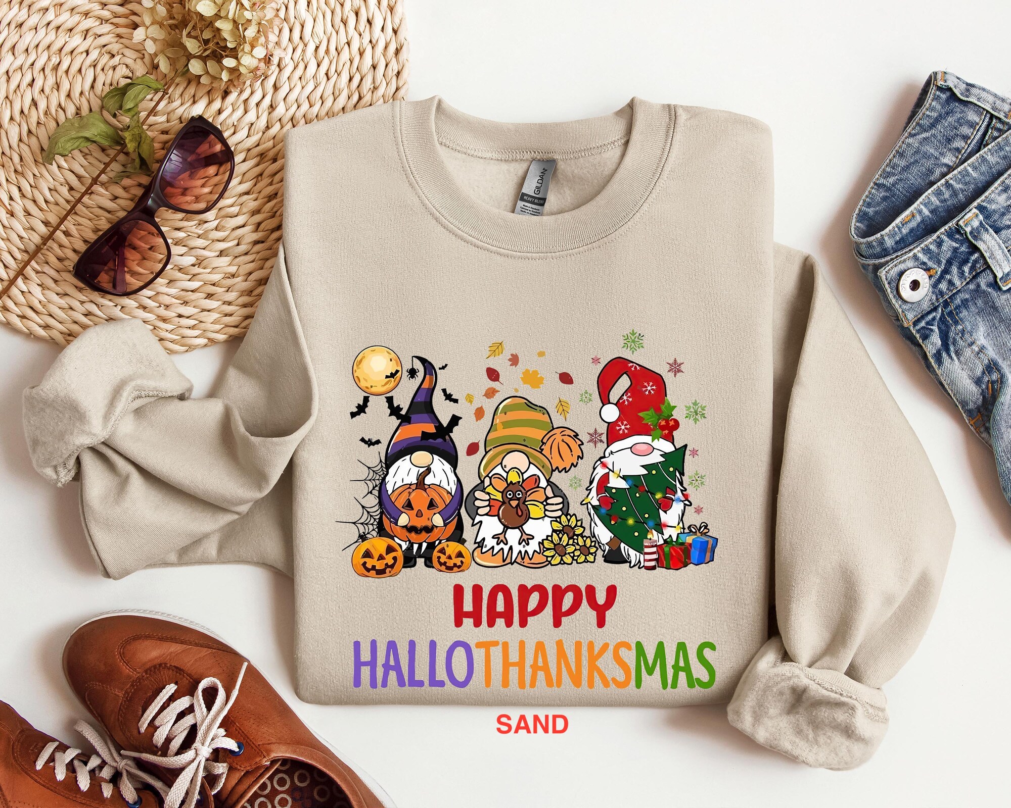 il_2000xN.6158466859_c12n-1.jpg Happy Hallothanksmas Sweatshirt, Hallothanksmas Shirt, Holiday Season Sweatshirt, Halloween Thanksgiving Christmas Shirt, Hallothanksmas Tee