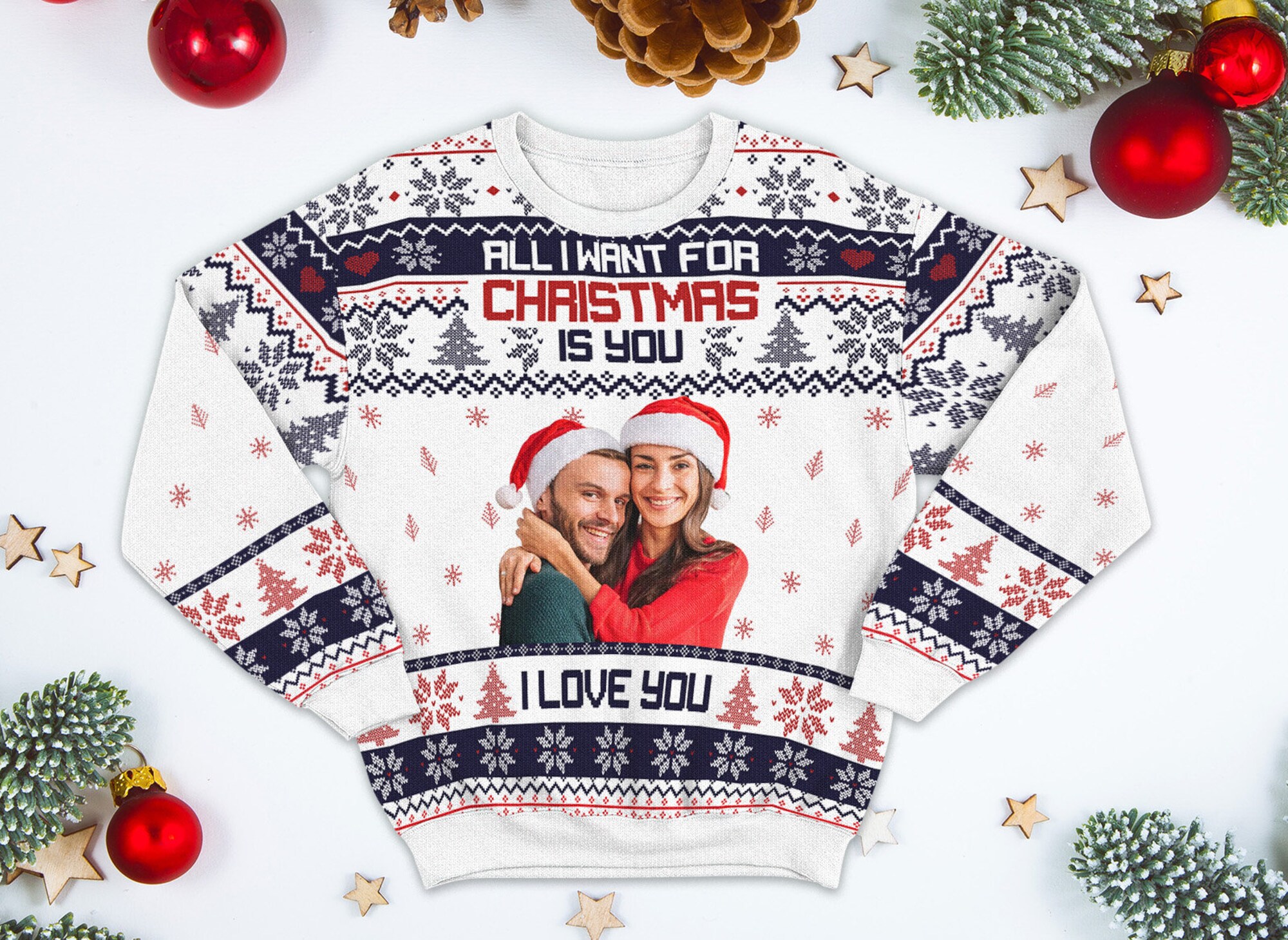 il_2000xN.6160505992_9xnm-1.jpg All I Want For Christmas Is You, Personalized Ugly Christmas Sweater for Couple, Custom Photo Ugly Christmas, Christmas Xmas Gift for Couple