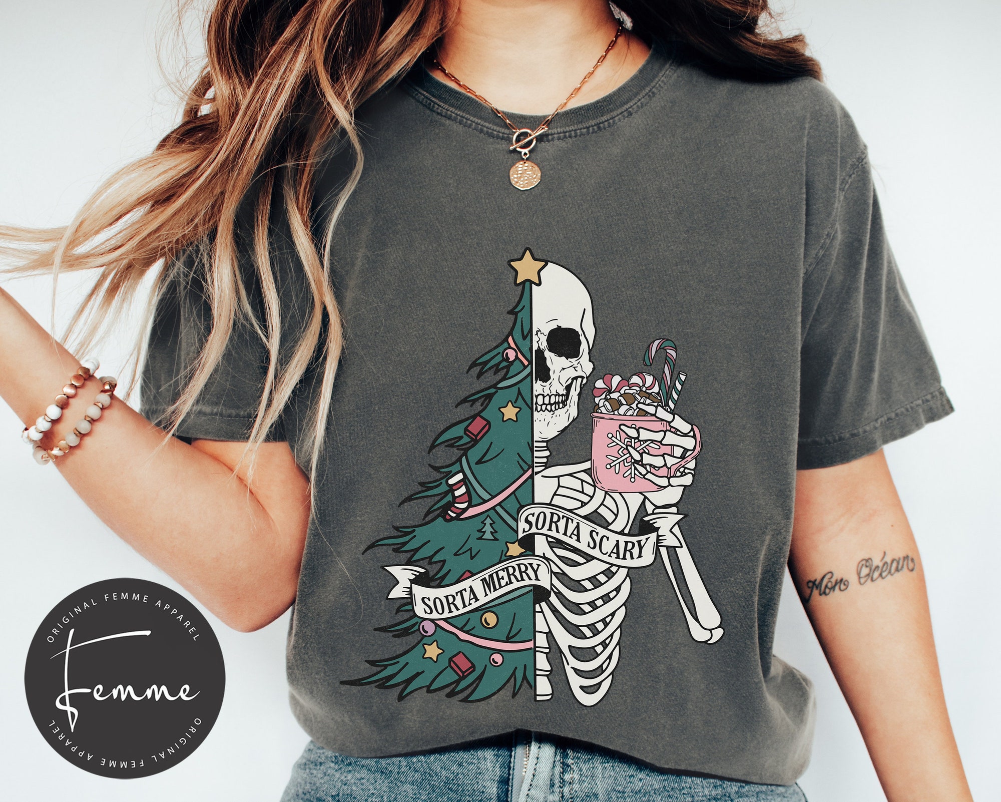 Sorta Merry Sorta Scary Holiday Shirt, Cute Seasons, Halloween, Christmas Sweatshirt, Funny Holiday Skeleton, Skeleton Christmas shirt