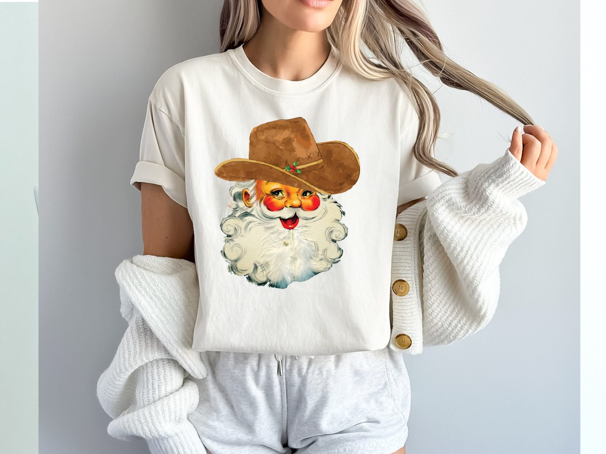 Comfort Colors Cowboy Vintage Santa Shirt, Christmas Shirt, Funny Vintage Santa Shirt,Christmas Sweatshirt for Woman,Vintage Christmas Santa