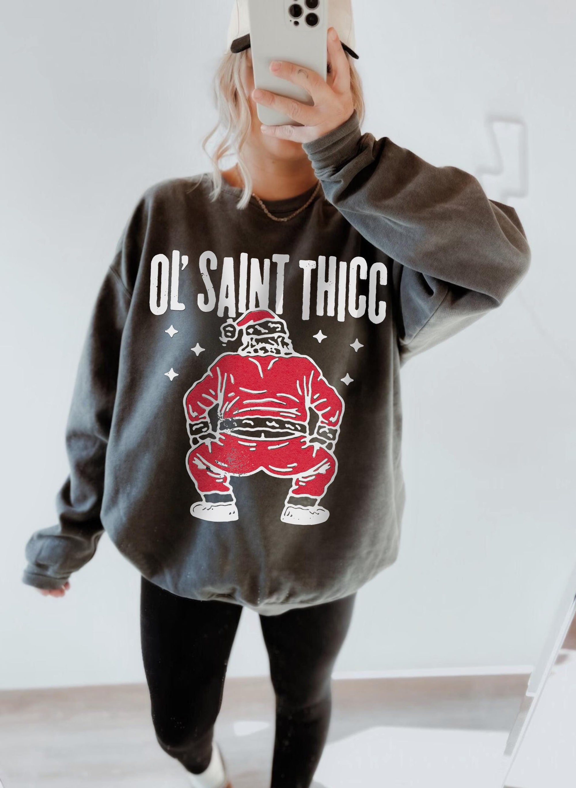 Funny Santa Sweatshirt UNISEX Comfort Colors® Old Saint Thicc Twerking Santa Retro Christmas Crewneck Slutty Santa Shirt Secret Santa Gift