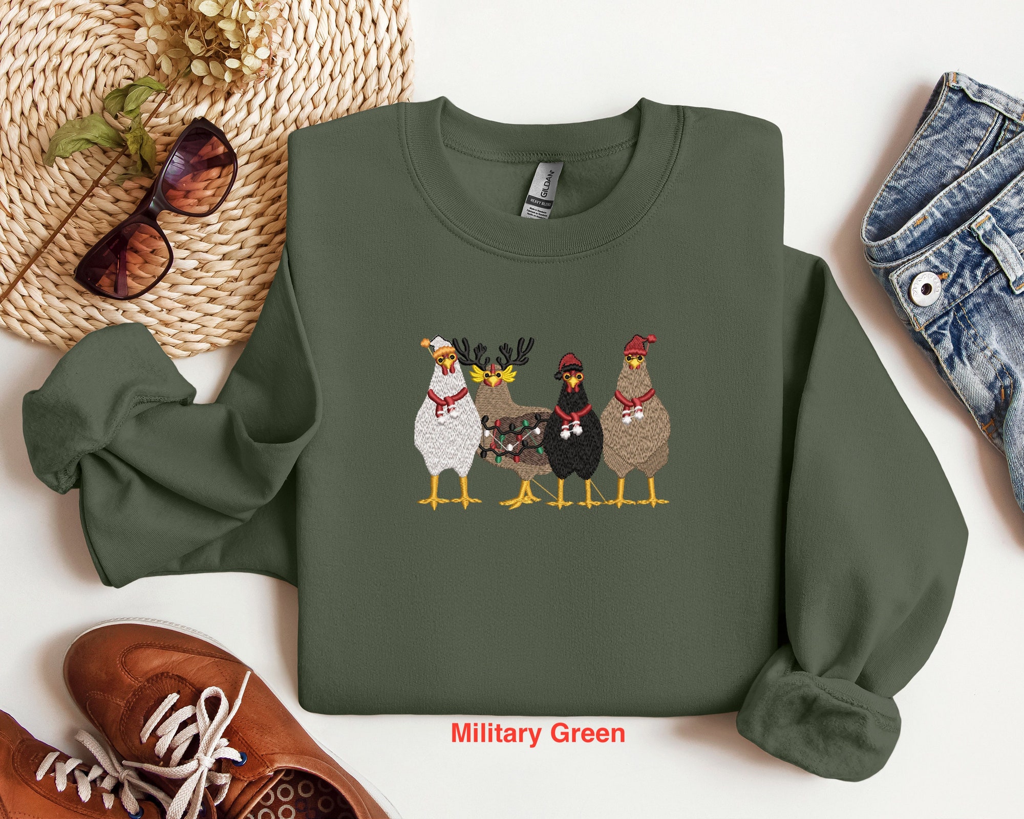 Embroidered Christmas Chicken Sweatshirt, Embroidered Christmas Shirt, Christmas Shirt, Christmas Chicken Sweatshirt, Christmas Matching Tee
