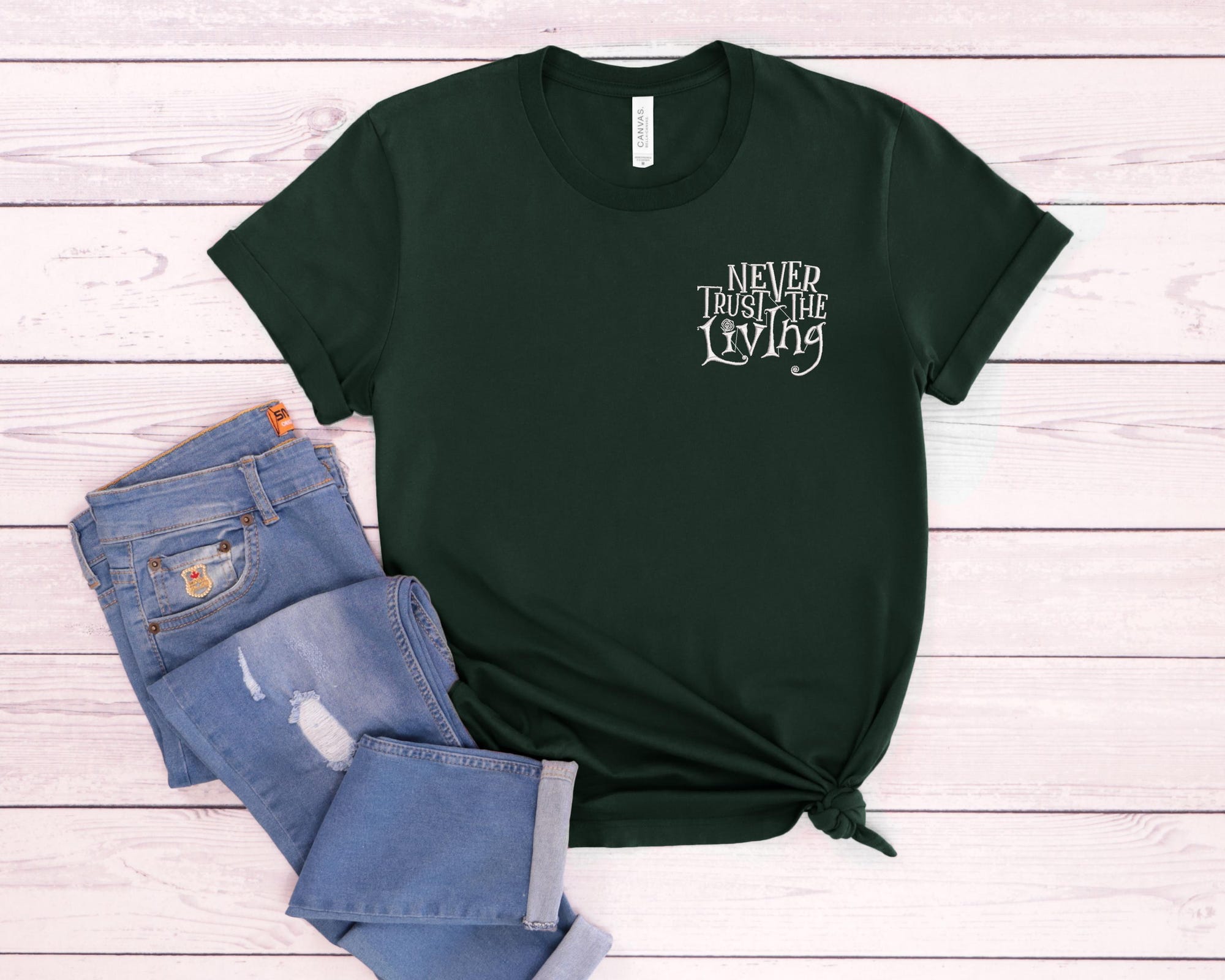 il_2000xN.6195458146_c3tp.jpg Embroidered Halloween Sweatshirt: Never Trust The Living Gothic Pullover