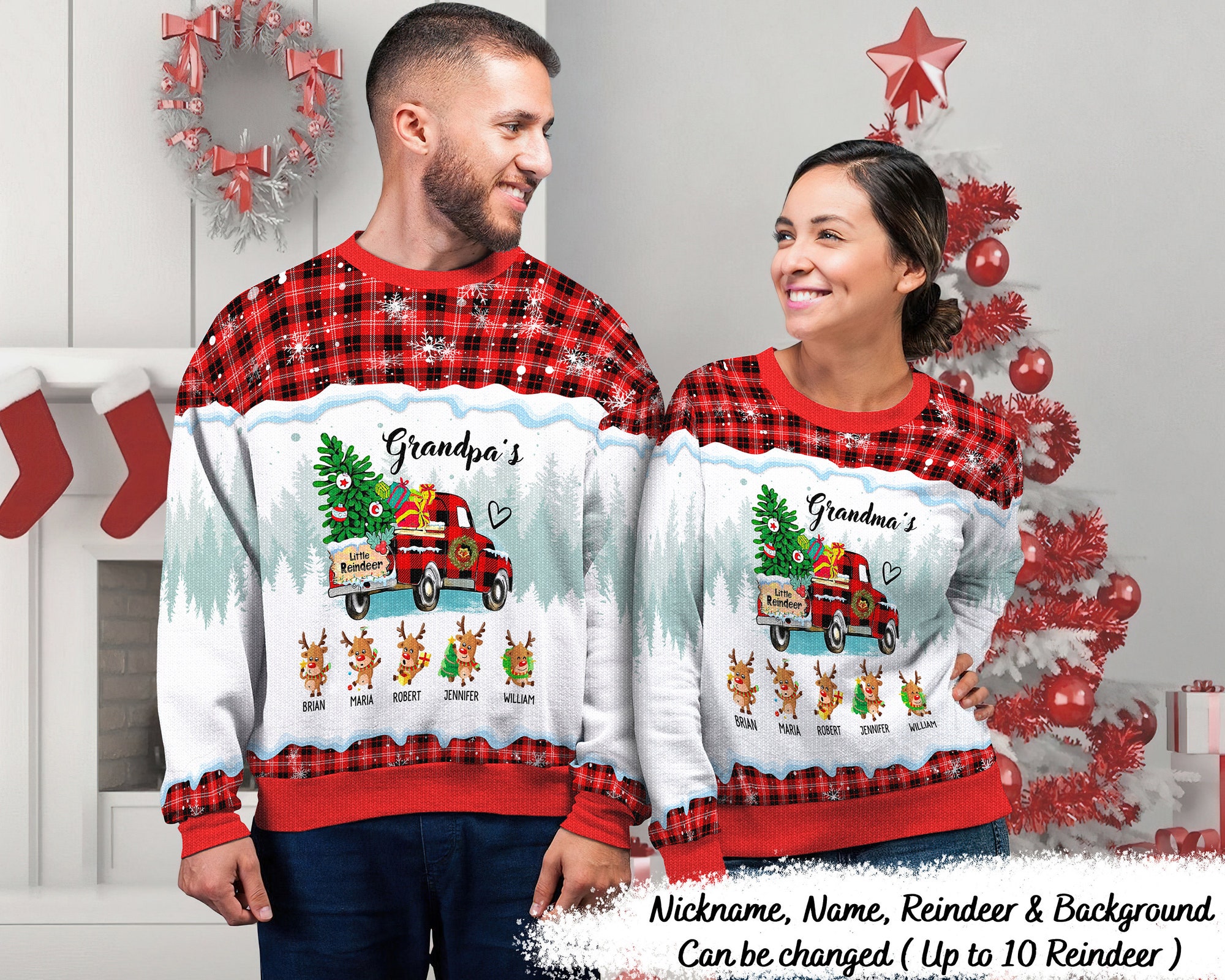 Personalized Christmas Grandma’s Little Reindeer Ugly Sweater – Christmas Gift For Mom, Dad, Grandparents – Custom Ugly Sweater Family