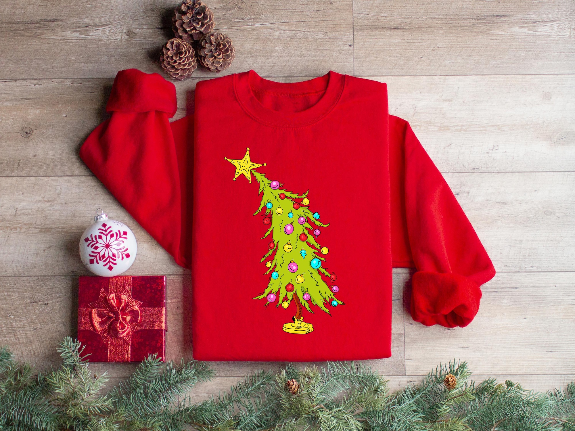 Whimsical Christmas Tree Shirt, Whoville Tree Sweatshirt, Whimsical Green Star Tree, Trendy Christmas Tree Sweatshirt, Tee, Retro Shirt