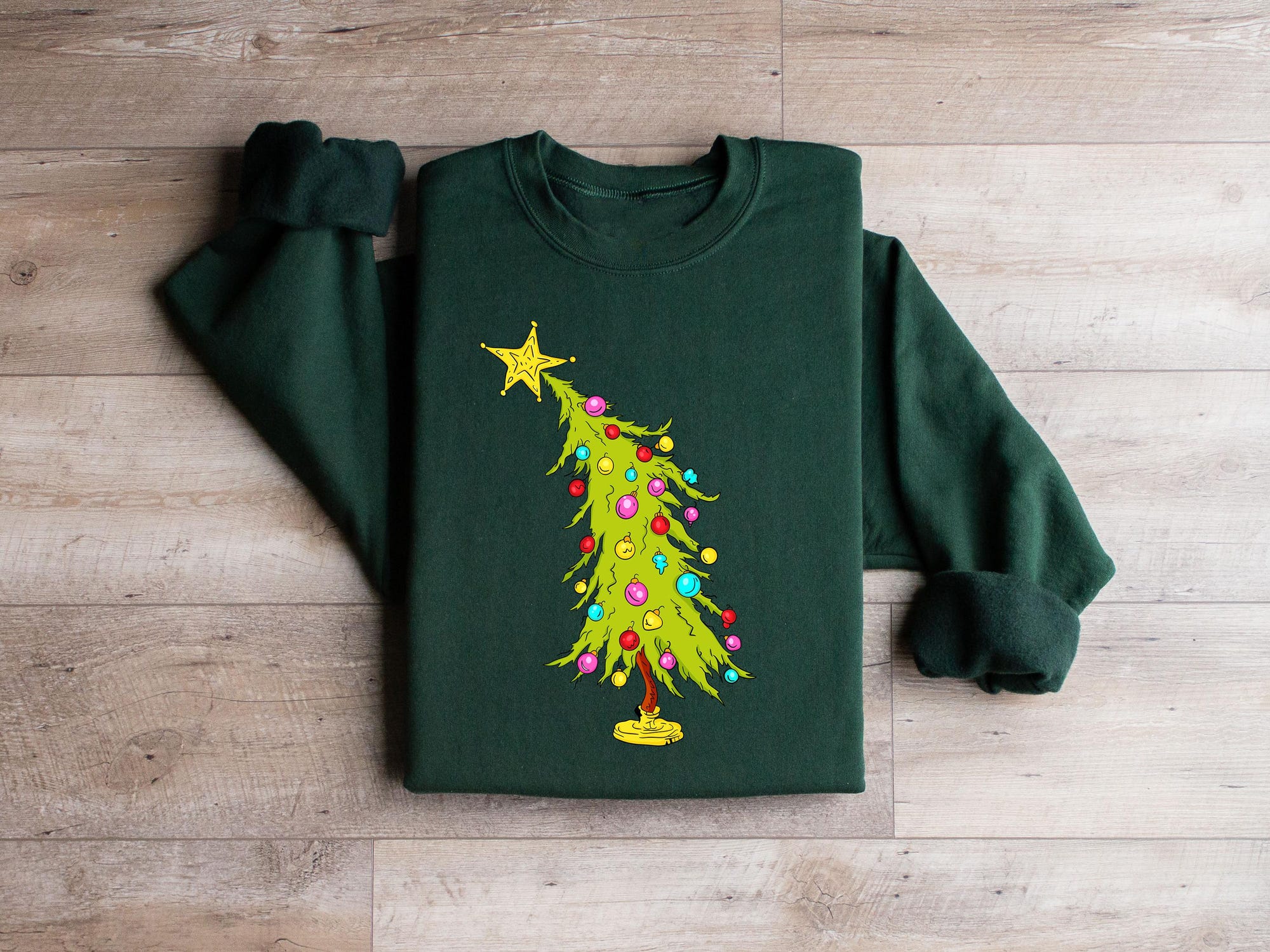 il_2000xN.6212797613_dz2s.jpg Whimsical Christmas Tree Shirt, Whoville Tree Sweatshirt, Whimsical Green Star Tree, Trendy Christmas Tree Sweatshirt, Tee, Retro Shirt