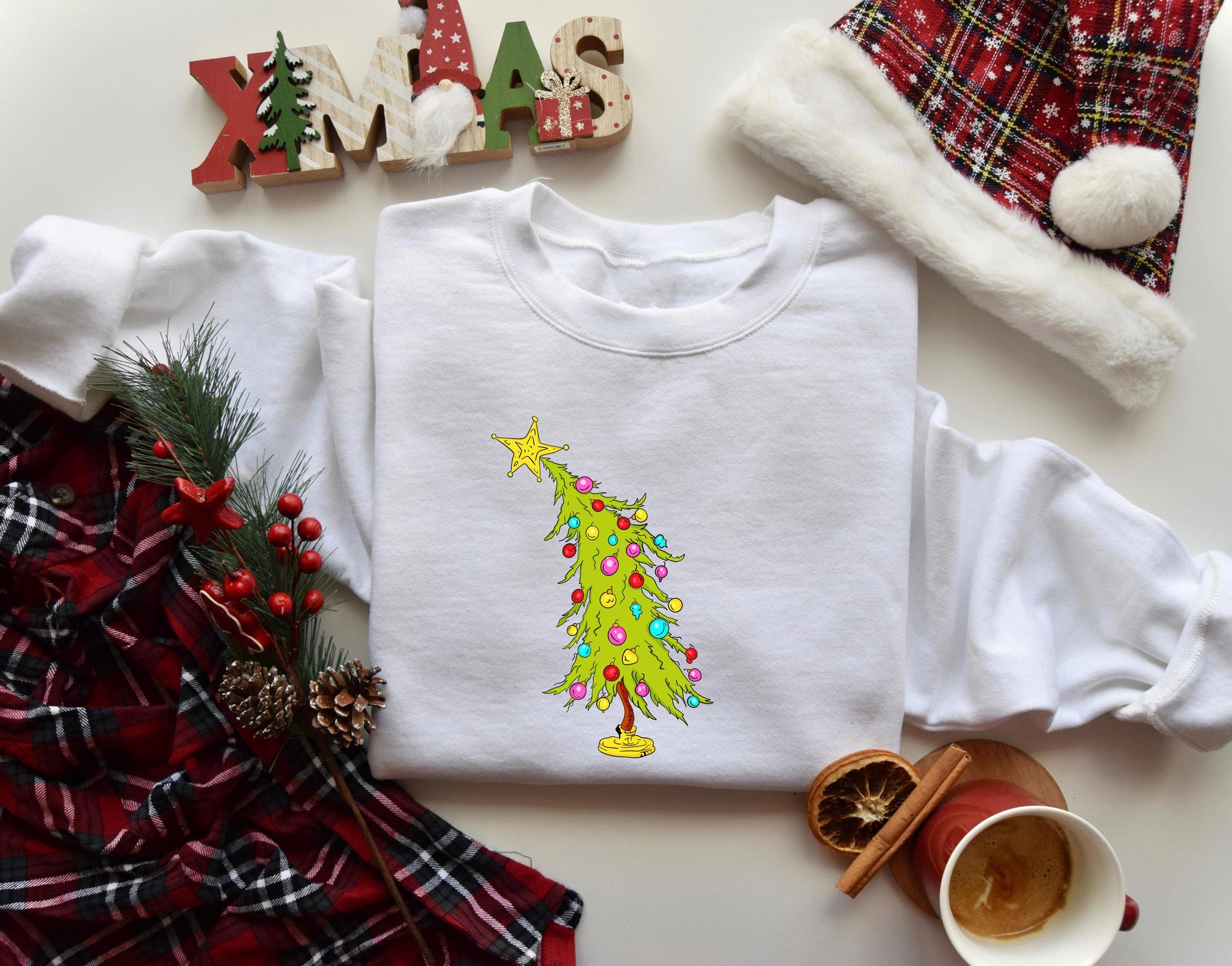 il_2000xN.6212797743_emqb.jpg Whimsical Christmas Tree Shirt, Whoville Tree Sweatshirt, Whimsical Green Star Tree, Trendy Christmas Tree Sweatshirt, Tee, Retro Shirt