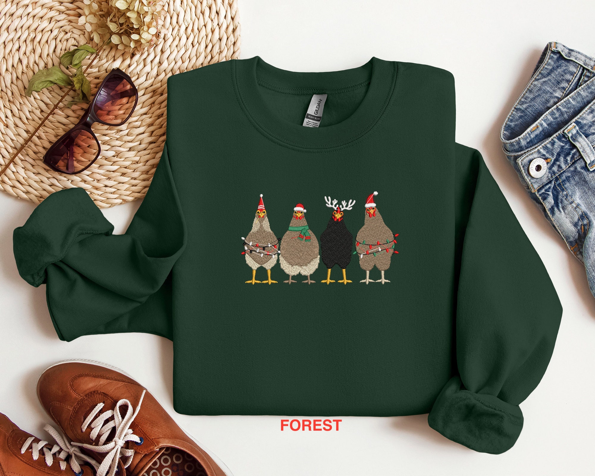 Embroidered Christmas Chicken Sweatshirt, Embroidered Christmas Shirt, Christmas Shirt, Christmas Chicken Sweatshirt, Christmas Matching Tee