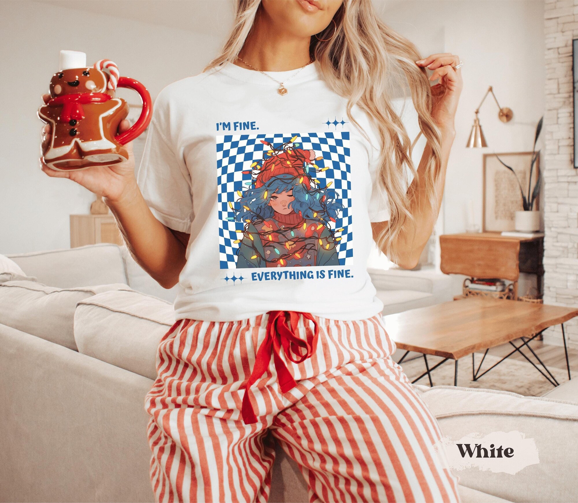 I’m Fine Everything Is Fine Sweatshirt, Christmas Sweatshirt, Christmas Anime Sweatshirt Women, Christmas Lights Sweatshirt, Anime Christmas