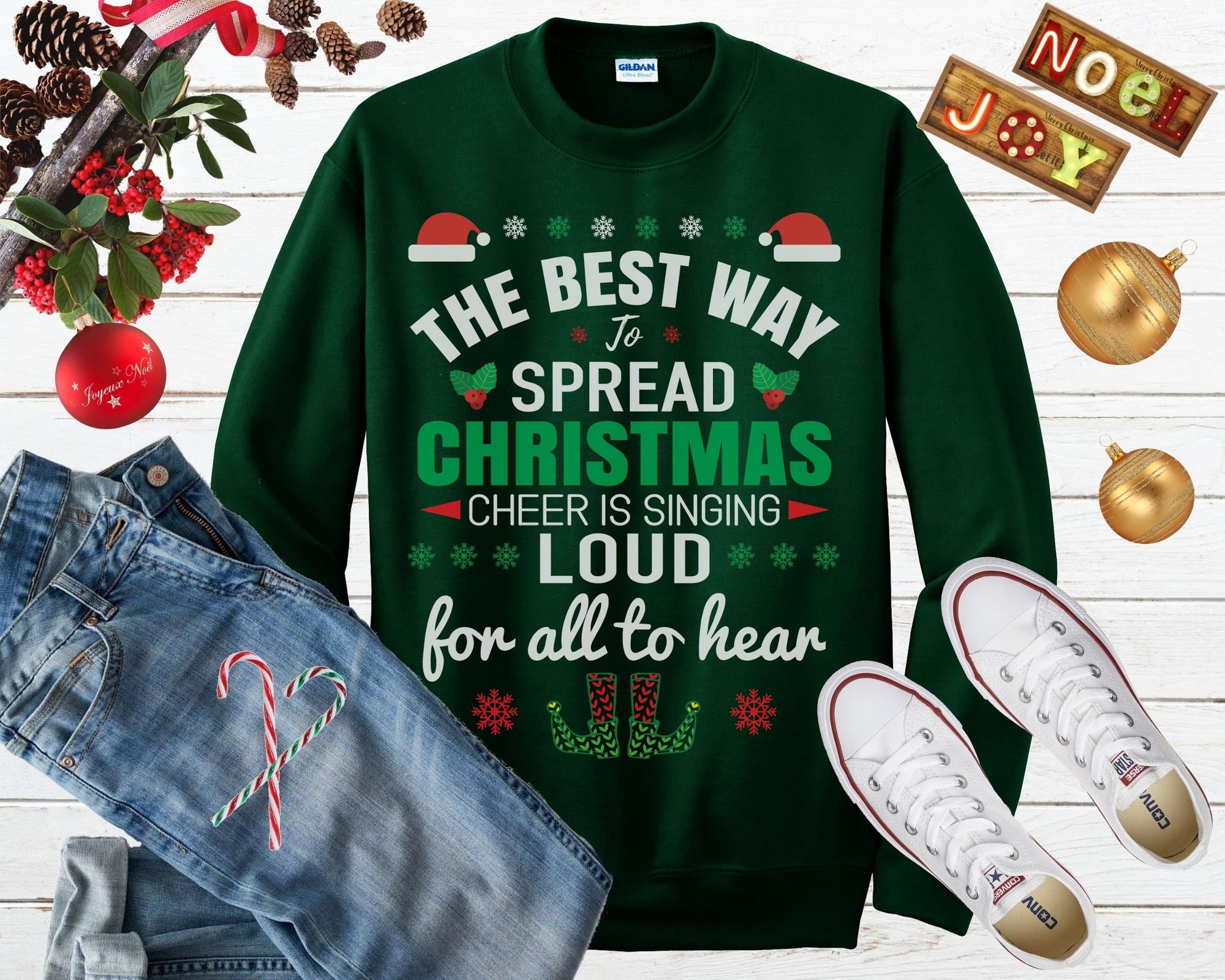 The Best Way To Spread Christmas Cheer Is Singing Loud For All To Hear Ugly Christmas Sweater, Elf Holiday Sweater, Elf Christmas Movie Tee