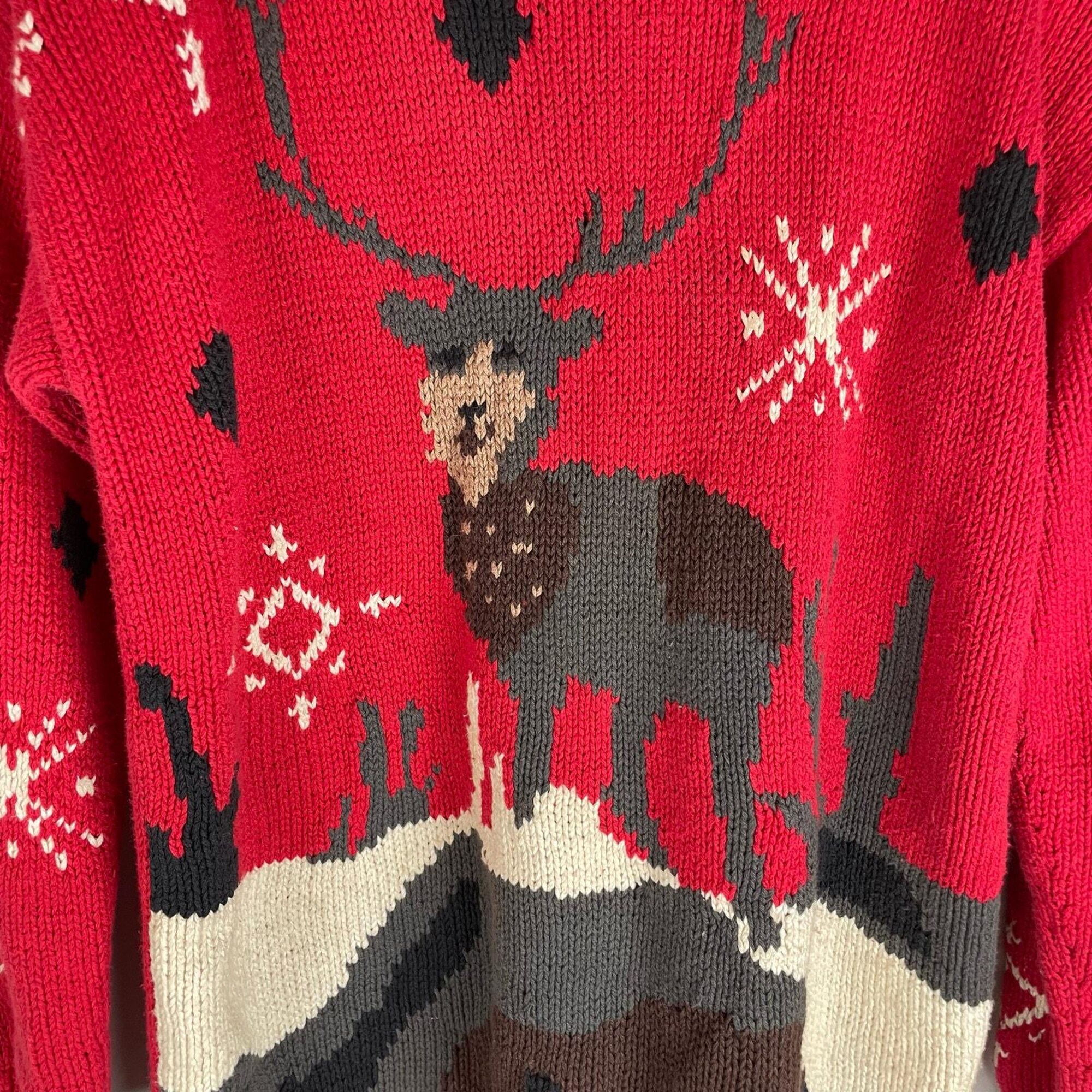 il_2000xN.6249065618_ttiv.jpg Vintage Neiman Marcus Christmas Reindeer mock neck hand knit sweater size small
