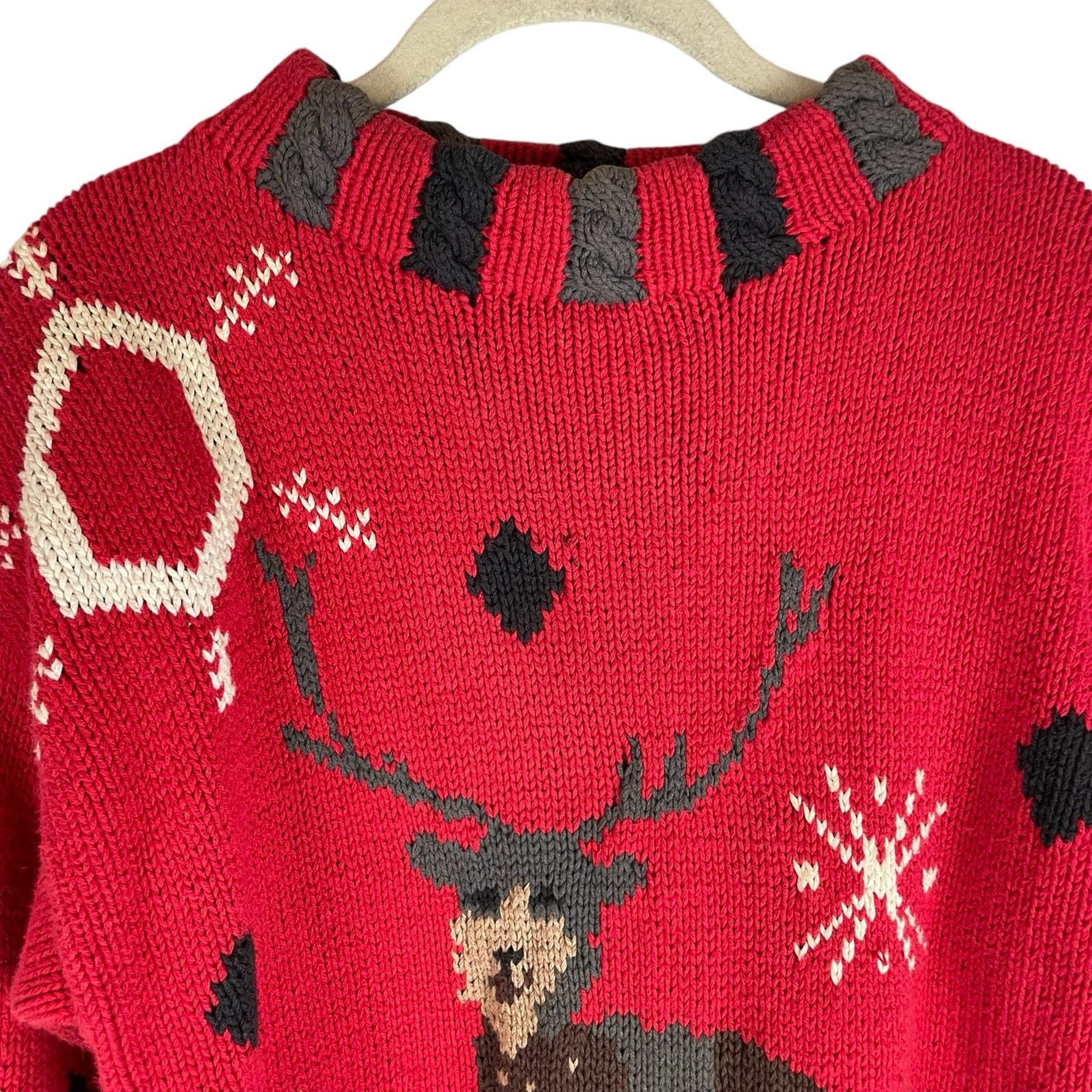 il_2000xN.6249065628_8zd9.jpg Vintage Neiman Marcus Christmas Reindeer mock neck hand knit sweater size small