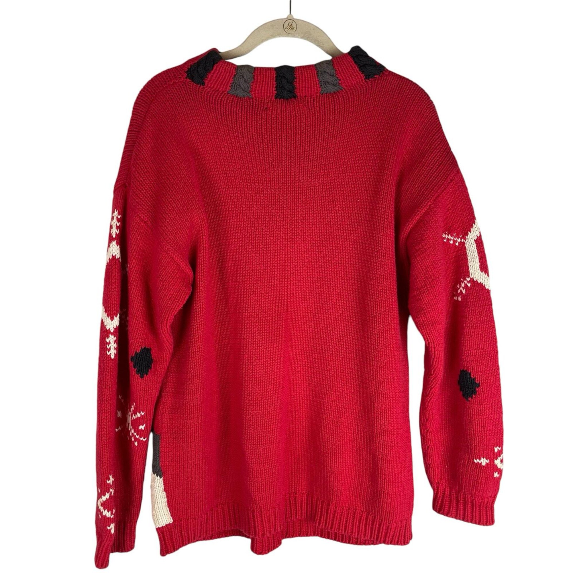 il_2000xN.6249065646_sj4g.jpg Vintage Neiman Marcus Christmas Reindeer mock neck hand knit sweater size small