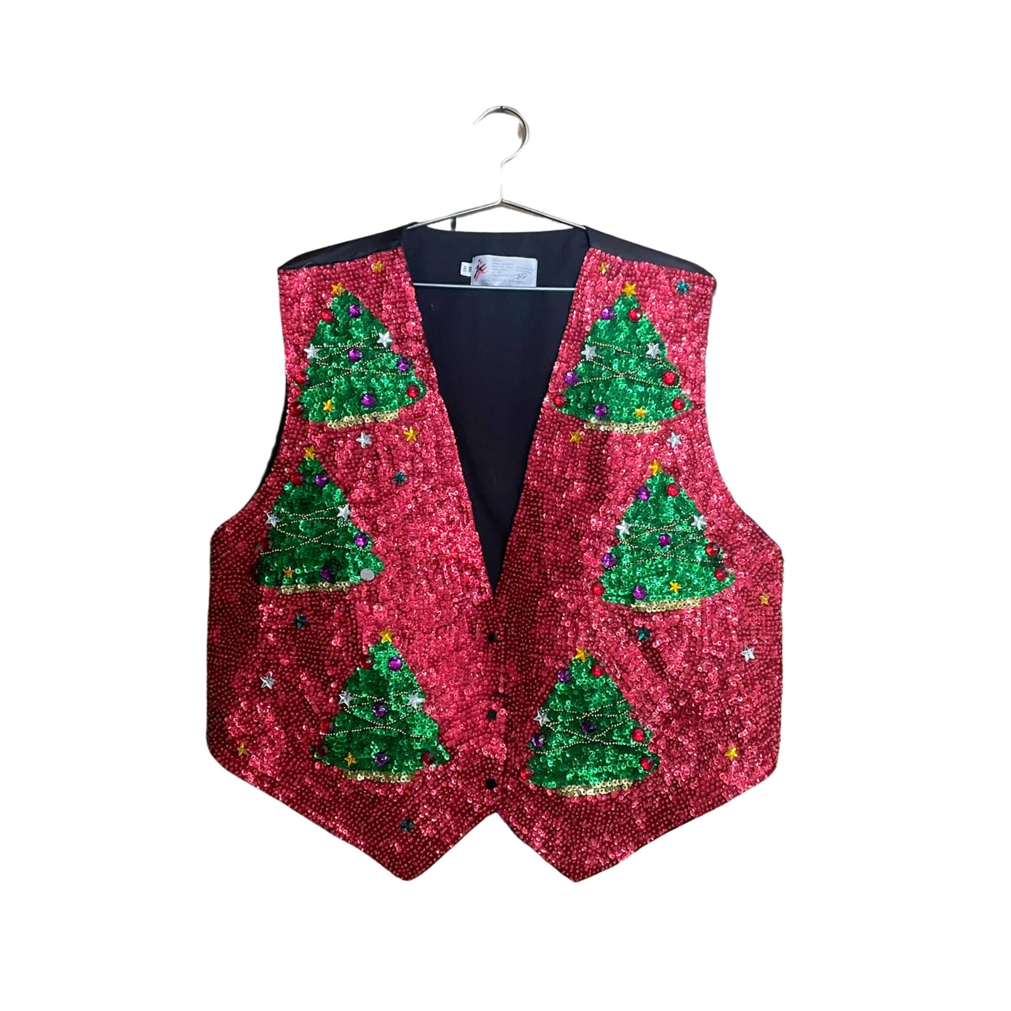 Vintage Sequin Christmas Tree Vest – Ugly Christmas Sweater Party (Size XXL)