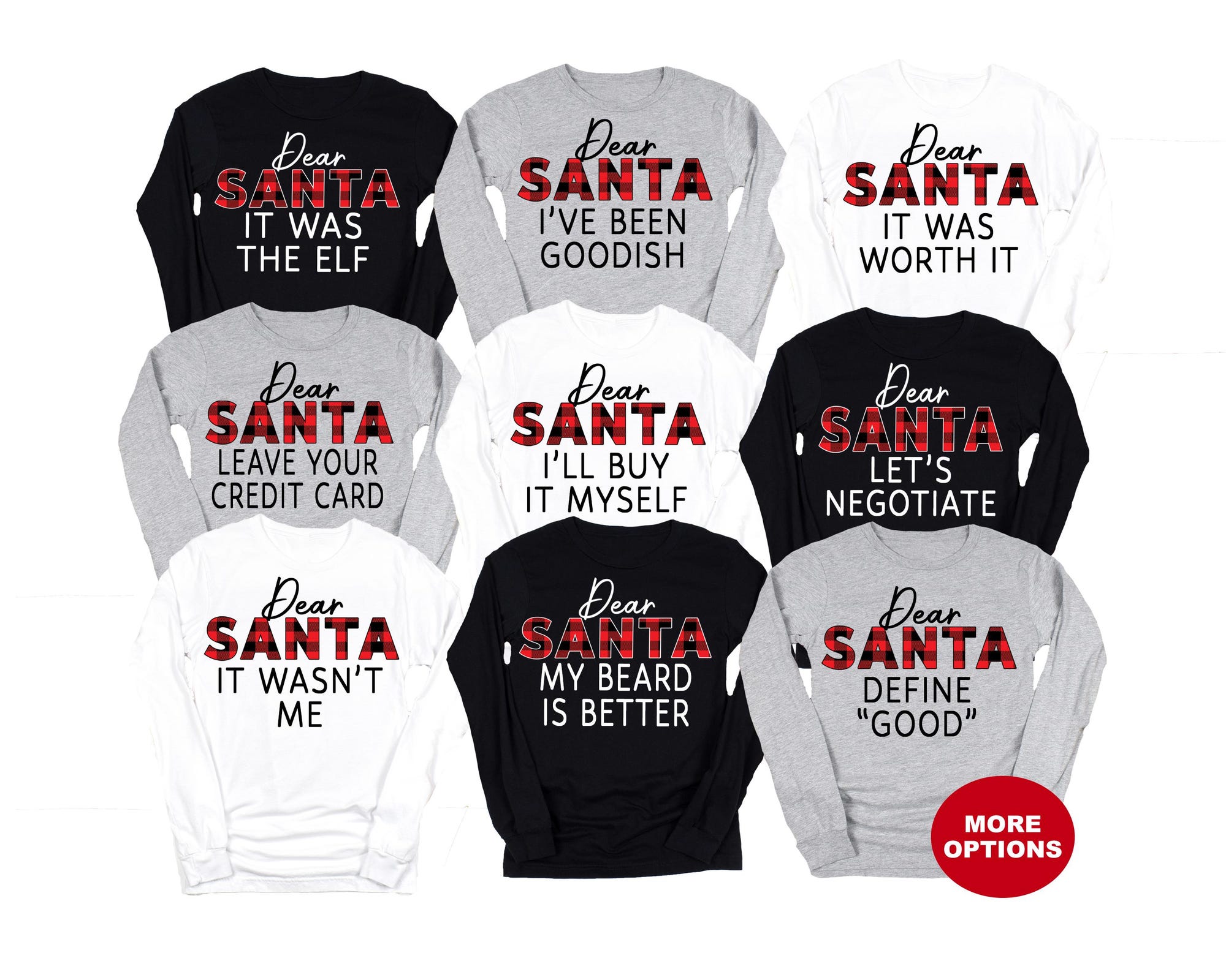 Dear Santa Shirts, Matching, Christmas Family Shirts, Funny Christmas Shirt, Buffalo Plaid, Christmas Pajamas, Long Sleeve Christmas Shirt