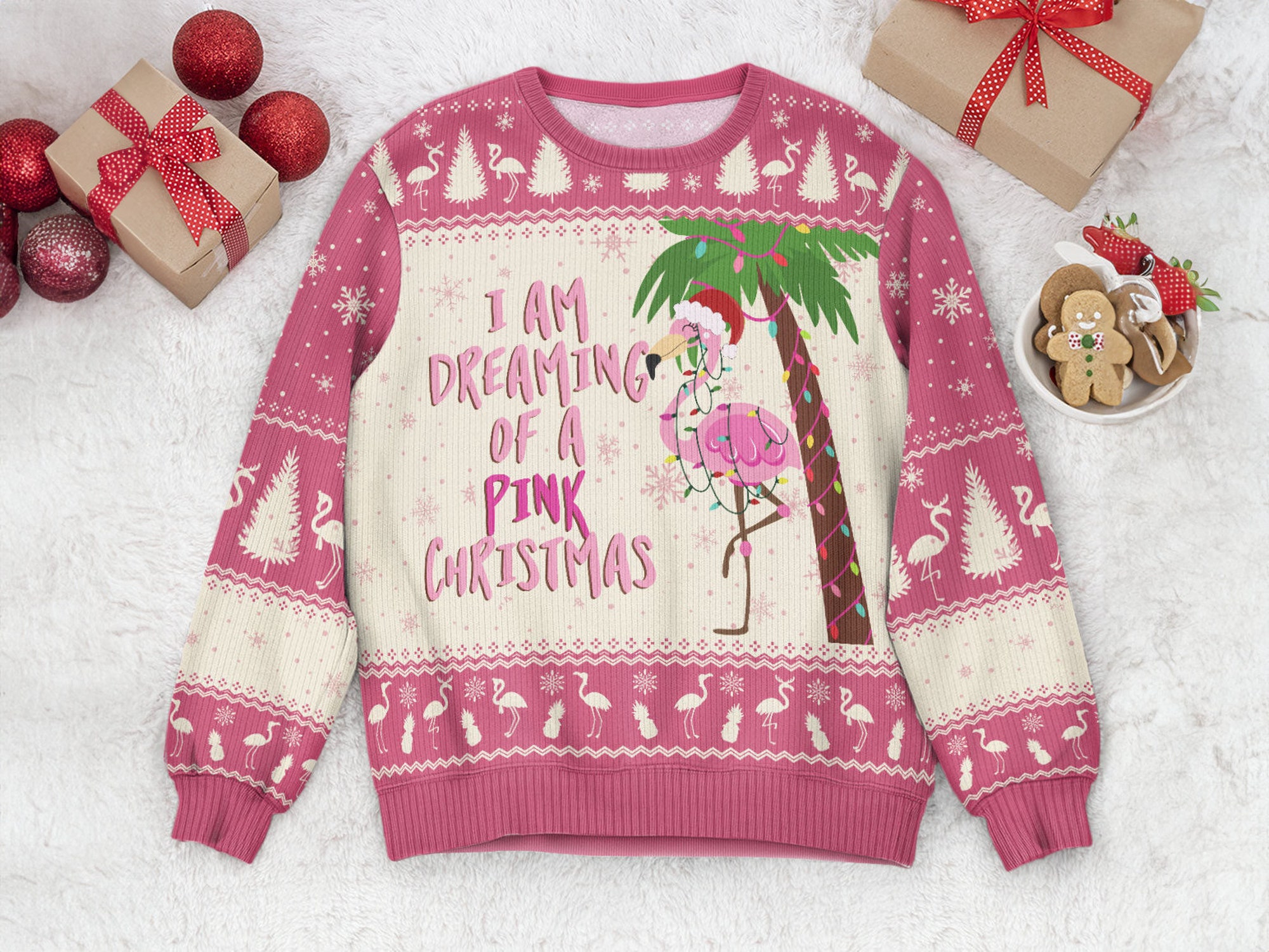Personalized Flamingo Christmas Jumper: Funny Pink Ugly Sweater